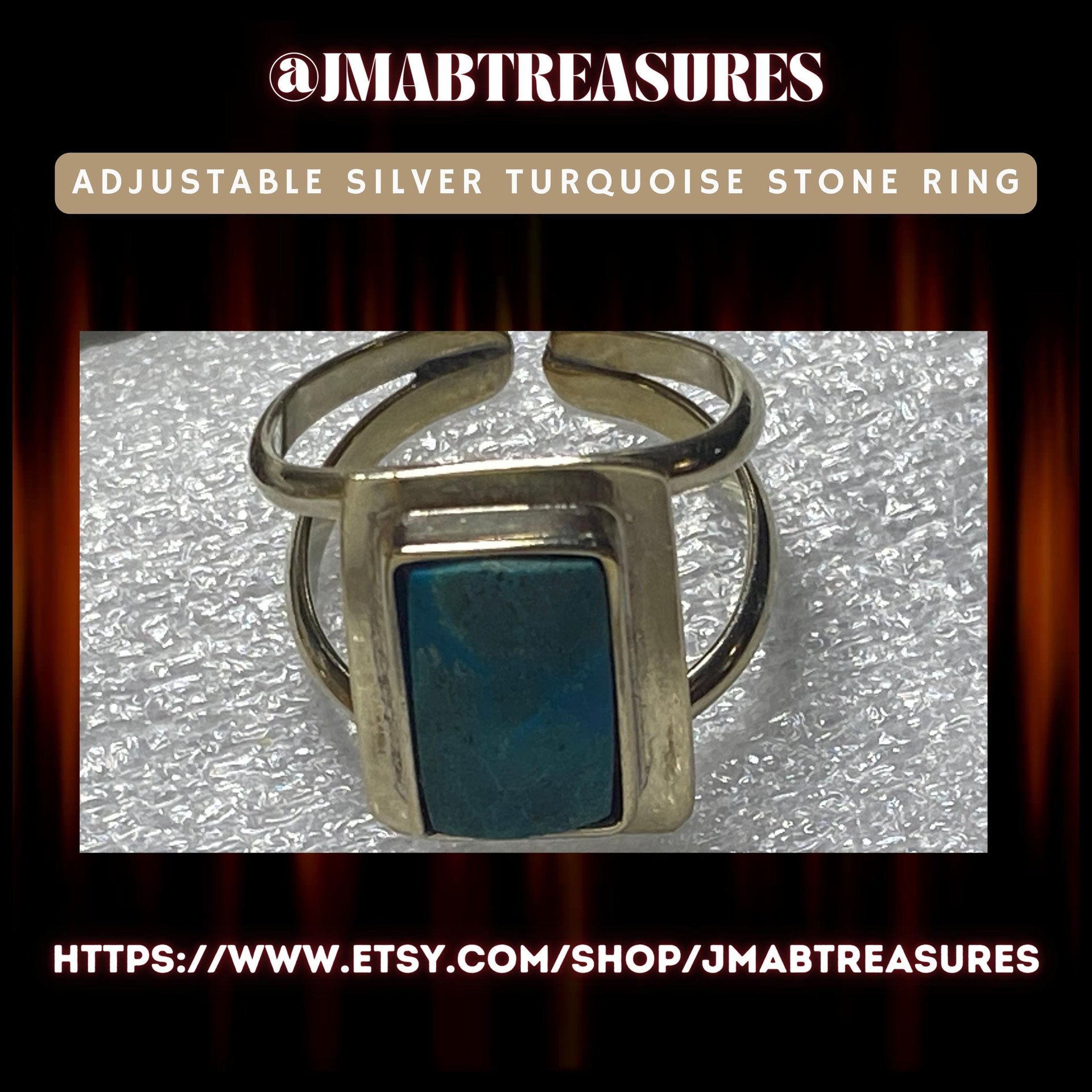 Adjustable Silver Turquoise Stone Ring
