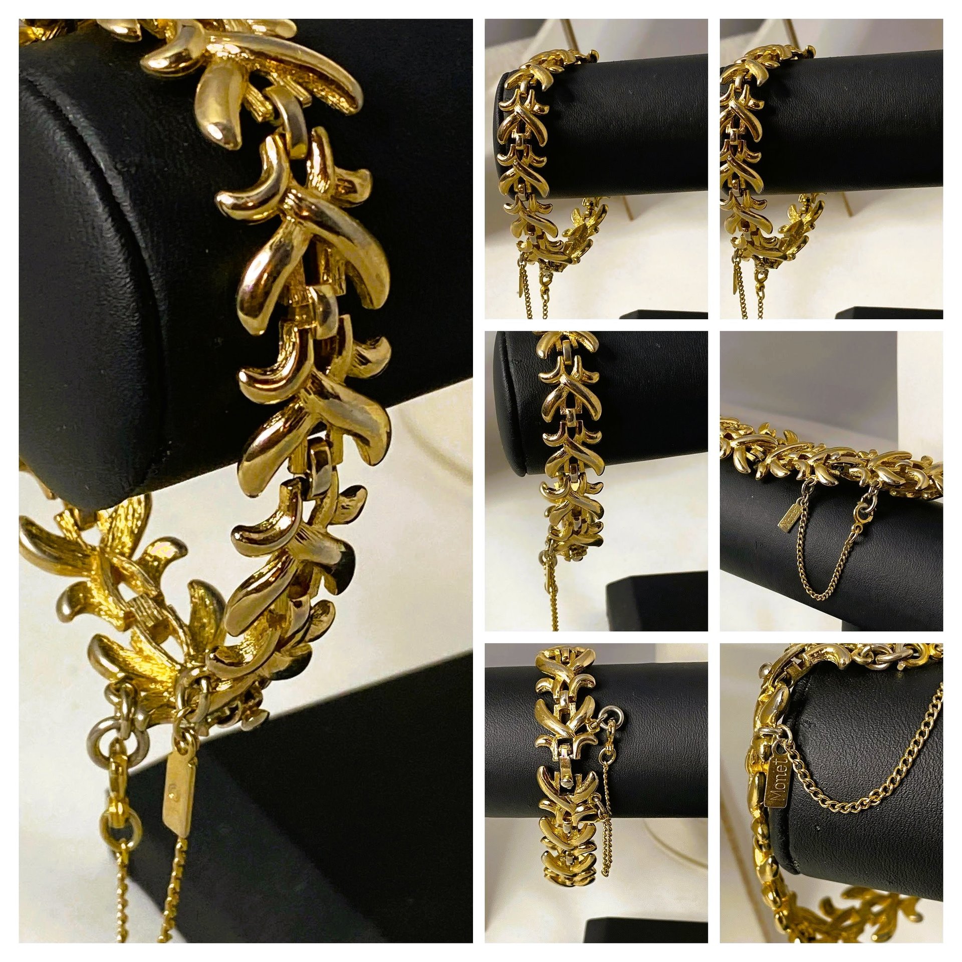 Vintage Signed Monet Gold Tone Metal Bracelet