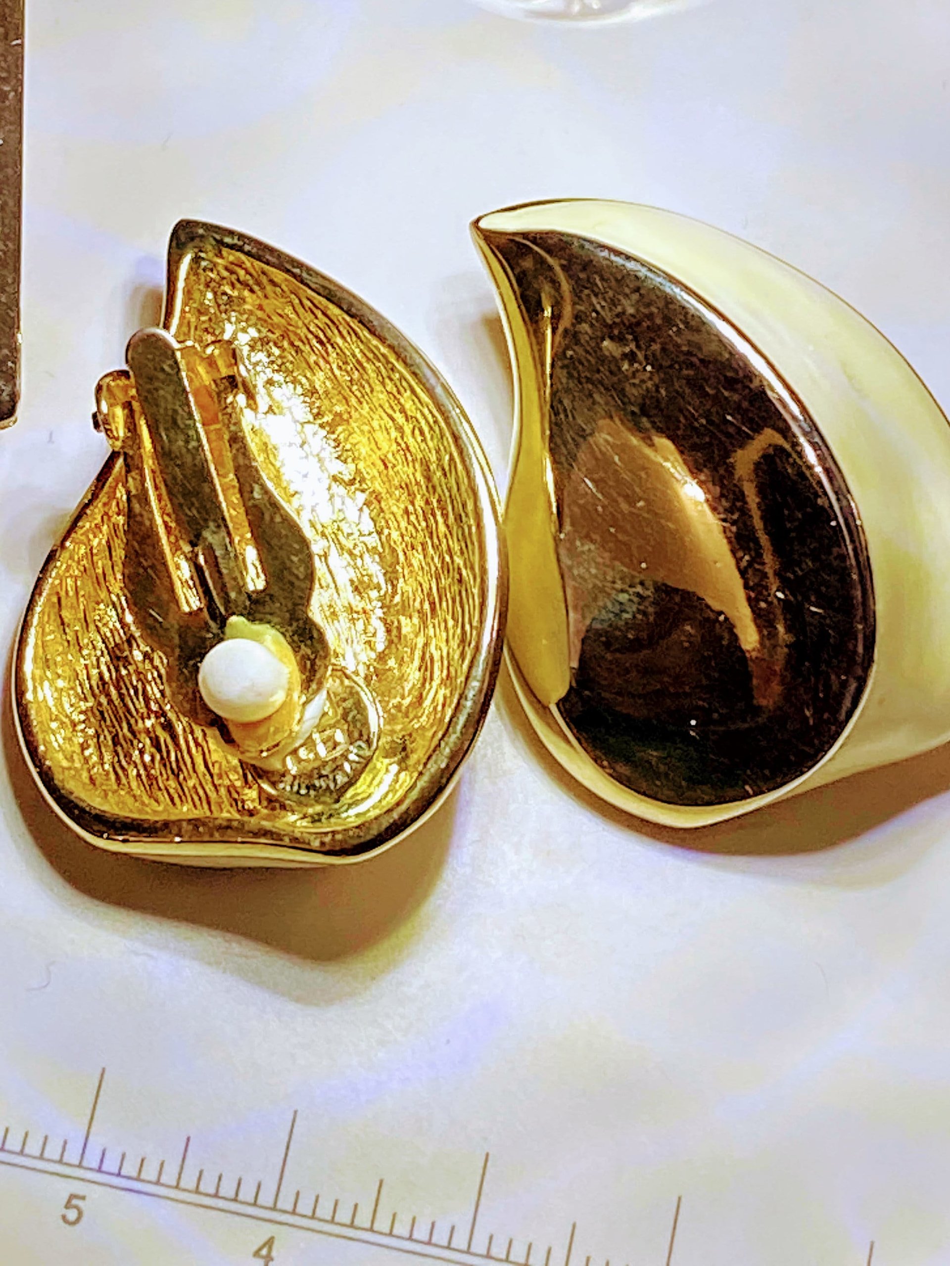 Vintage Gold and white enamel two tone Givenchy teardrop clip-on earrings