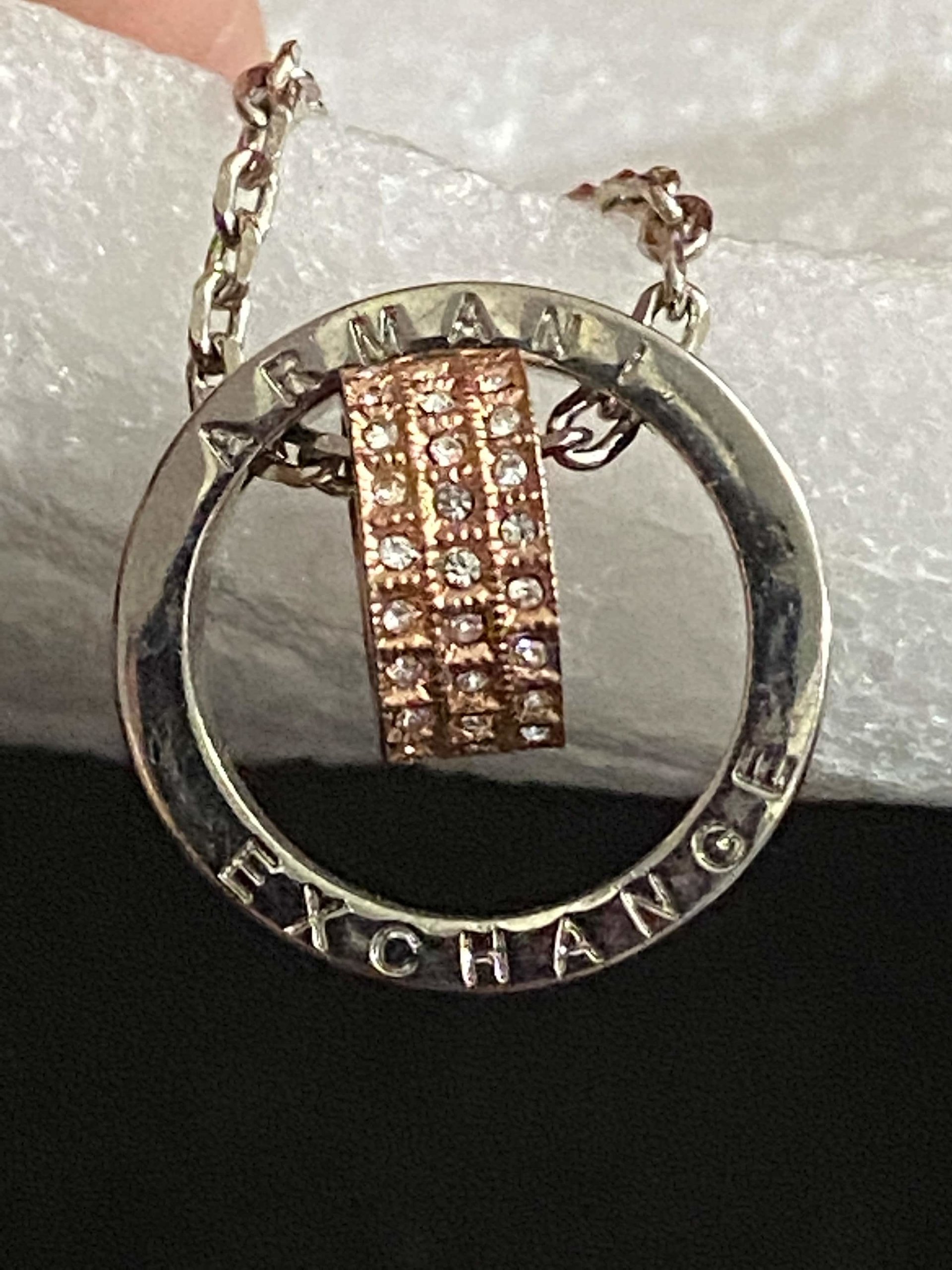 Armani Exchange signed  Double Rings Pendant and silver necklace