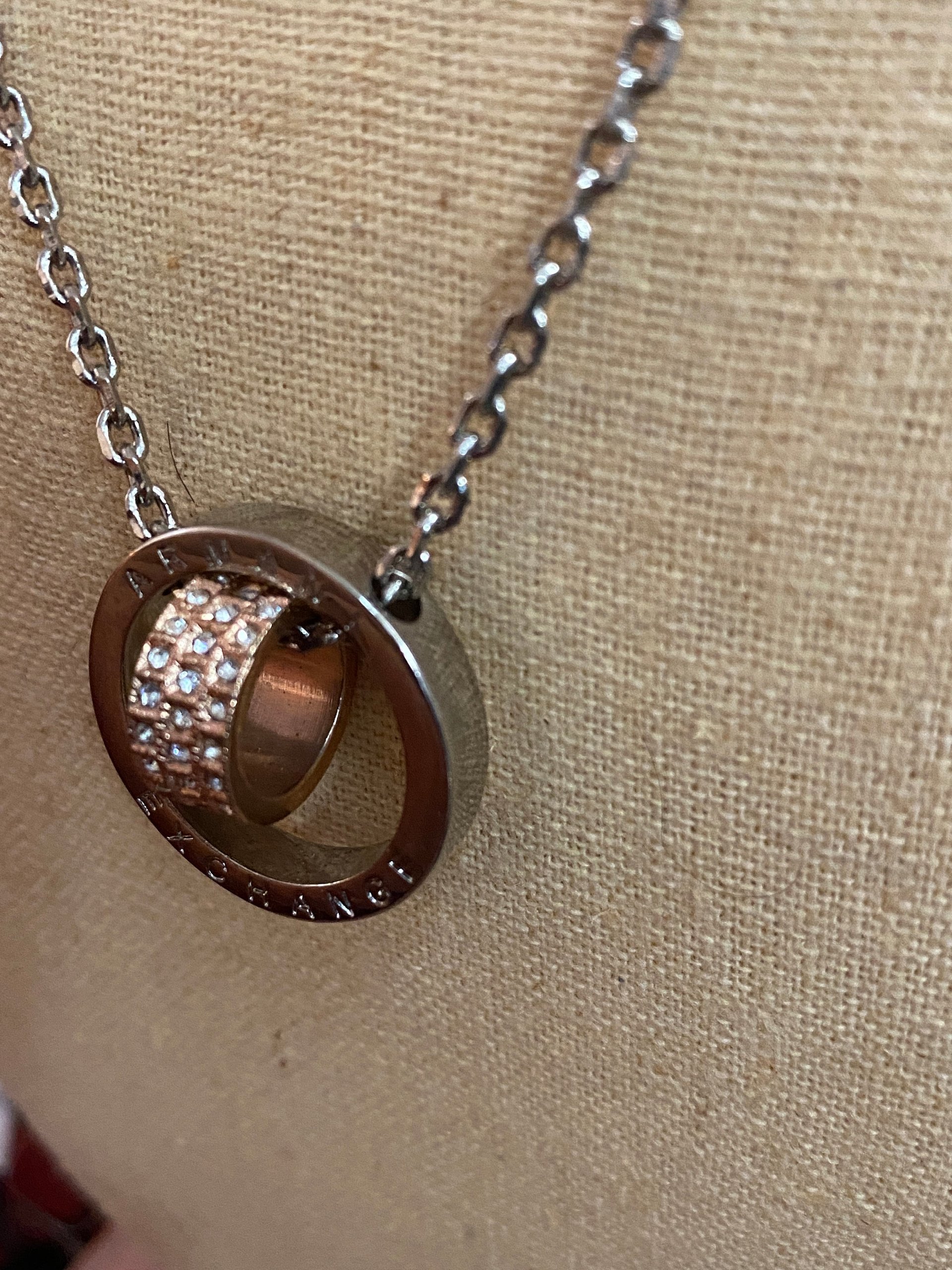 Armani Exchange signed  Double Rings Pendant and silver necklace