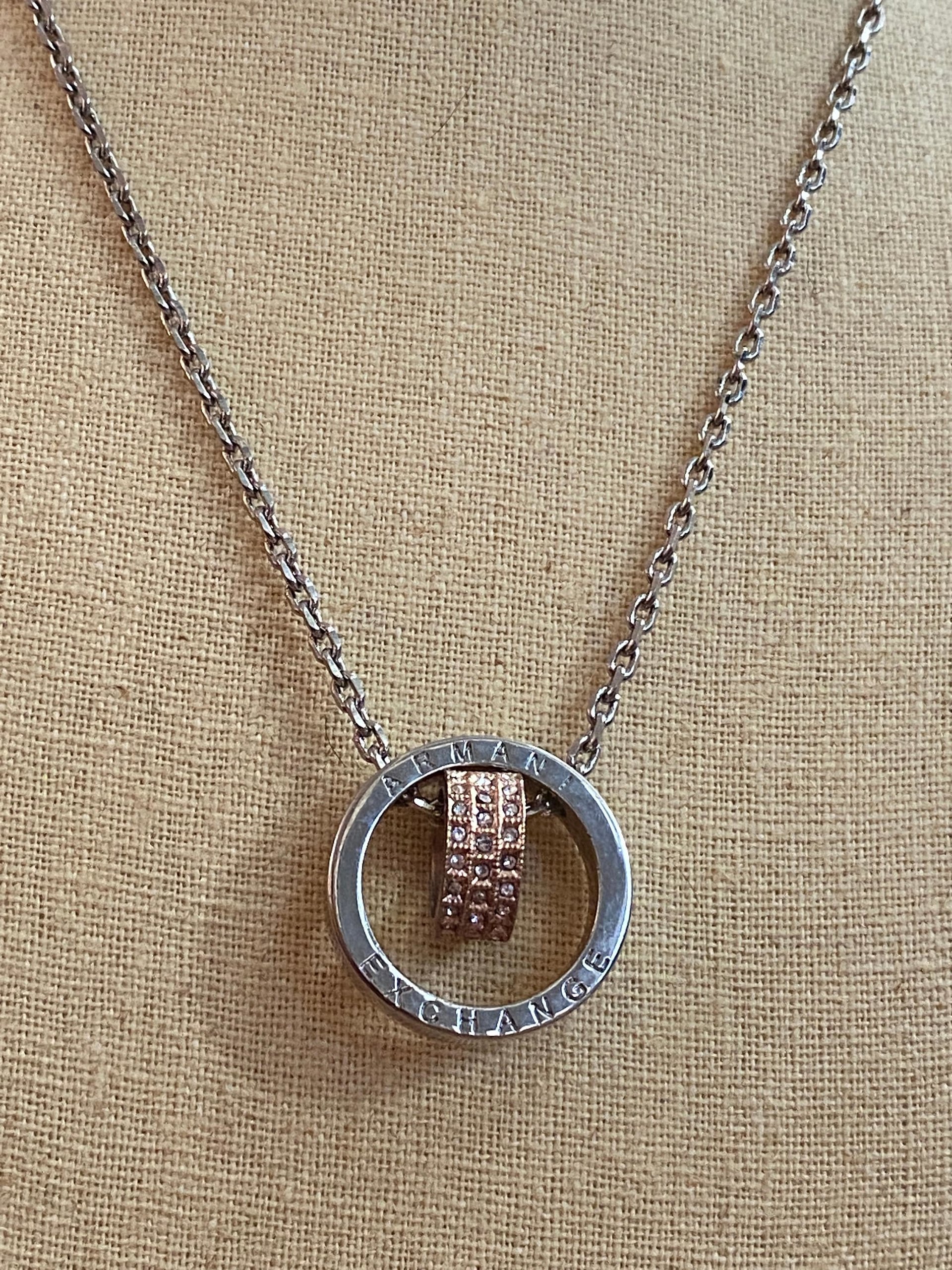 Armani Exchange signed  Double Rings Pendant and silver necklace