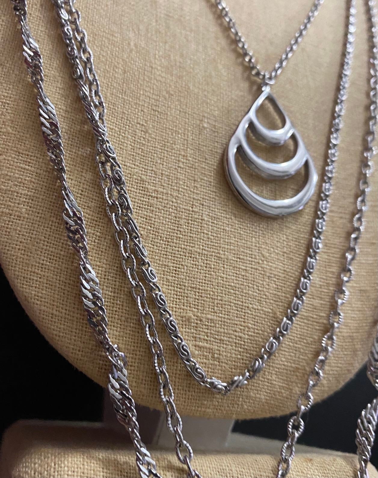 Silver Tone Vintage D'Orlan Multi Chain Statement Necklace