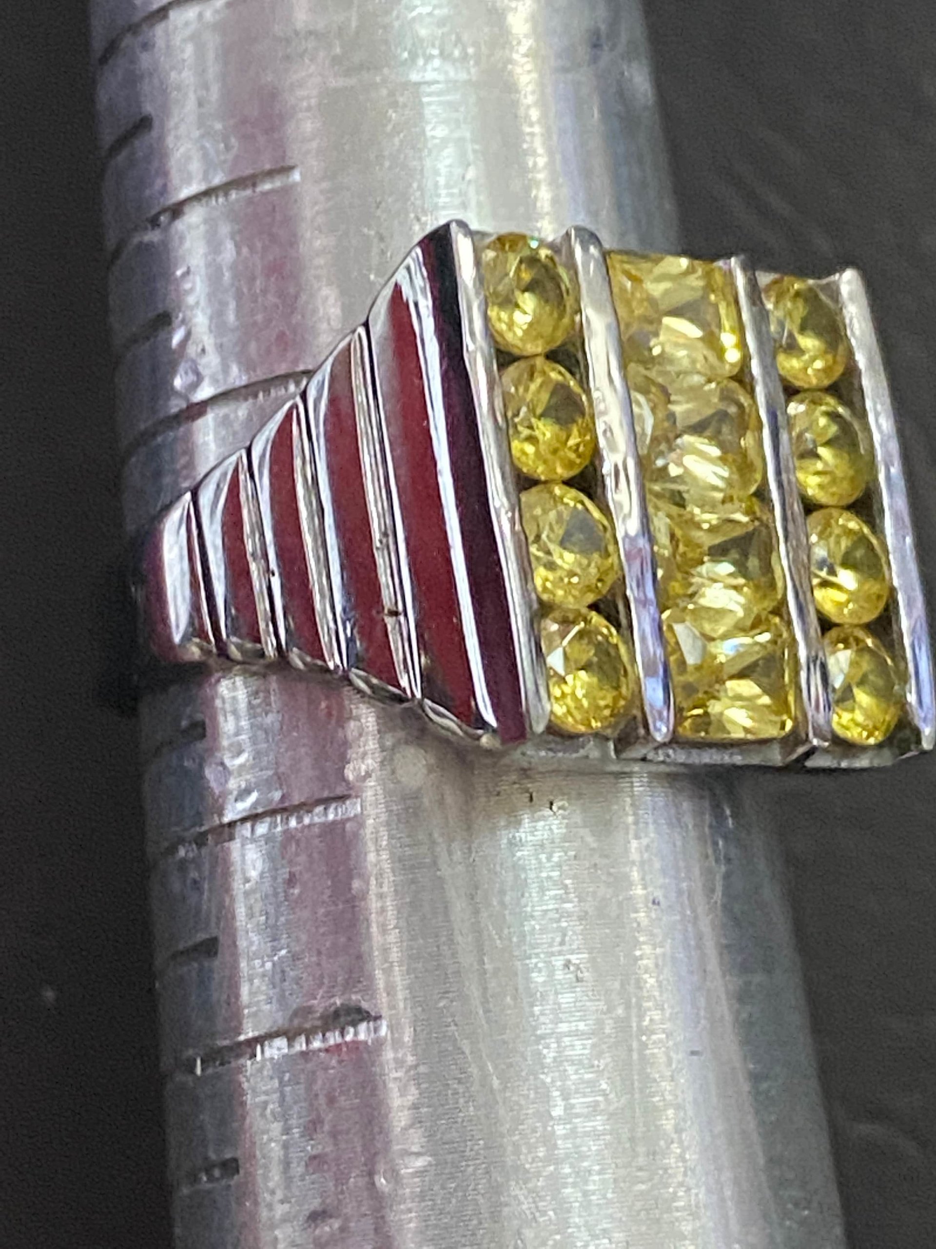 Square encrusted canary yellow silver stones  beveled edges