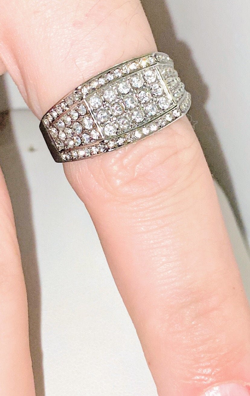Large  Sparkly Zirconiums Pave on a silver band