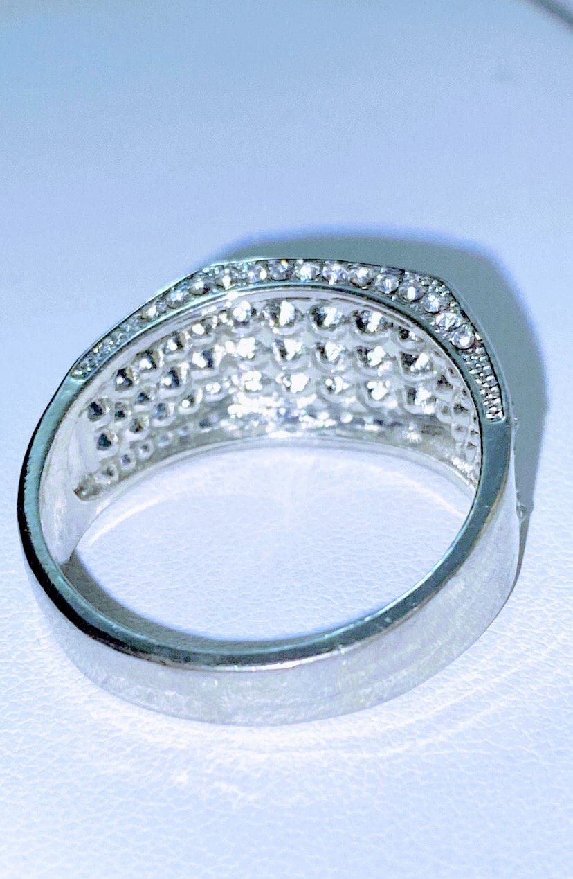 Large  Sparkly Zirconiums Pave on a silver band