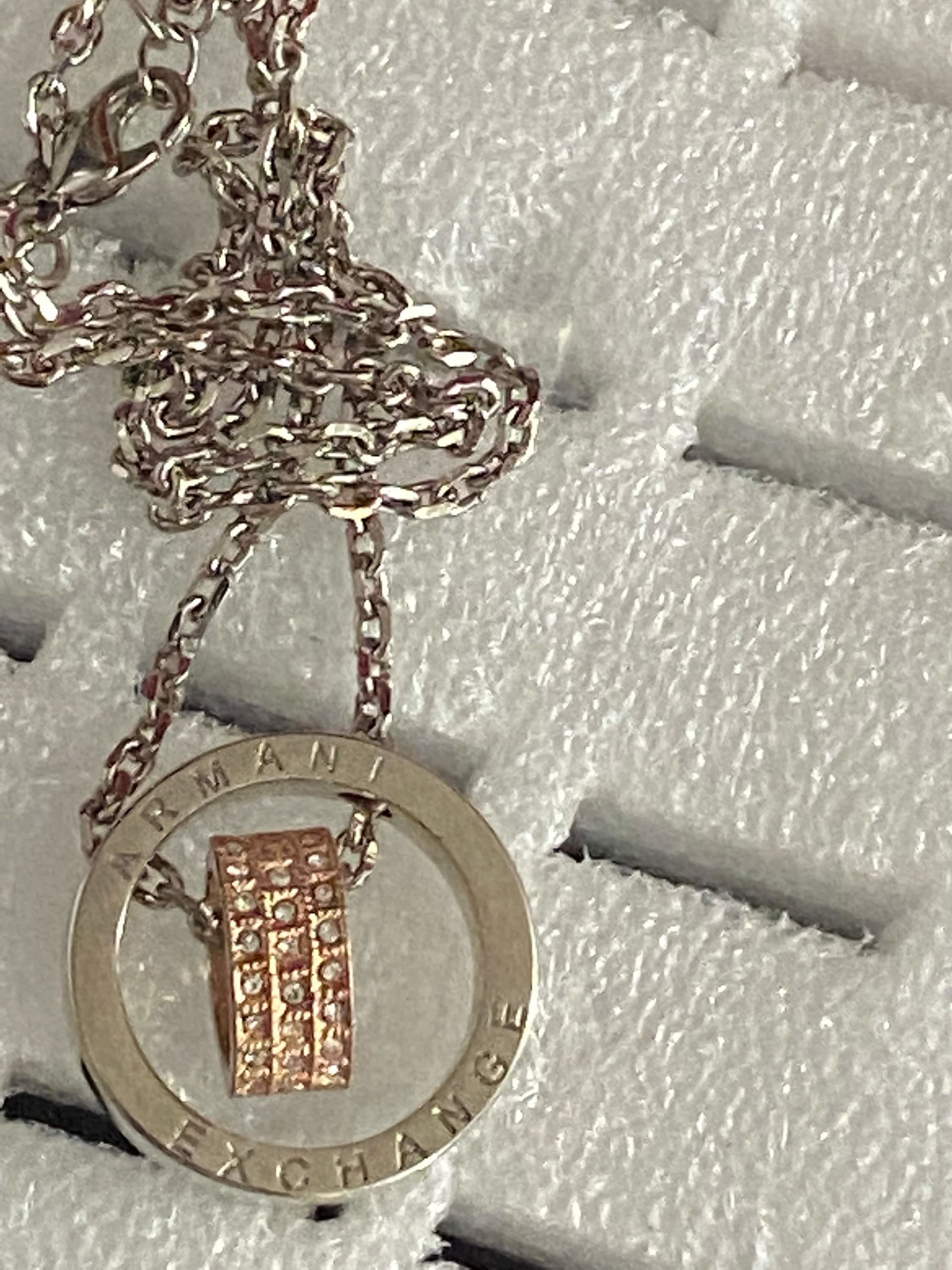Armani Exchange signed  Double Rings Pendant and silver necklace