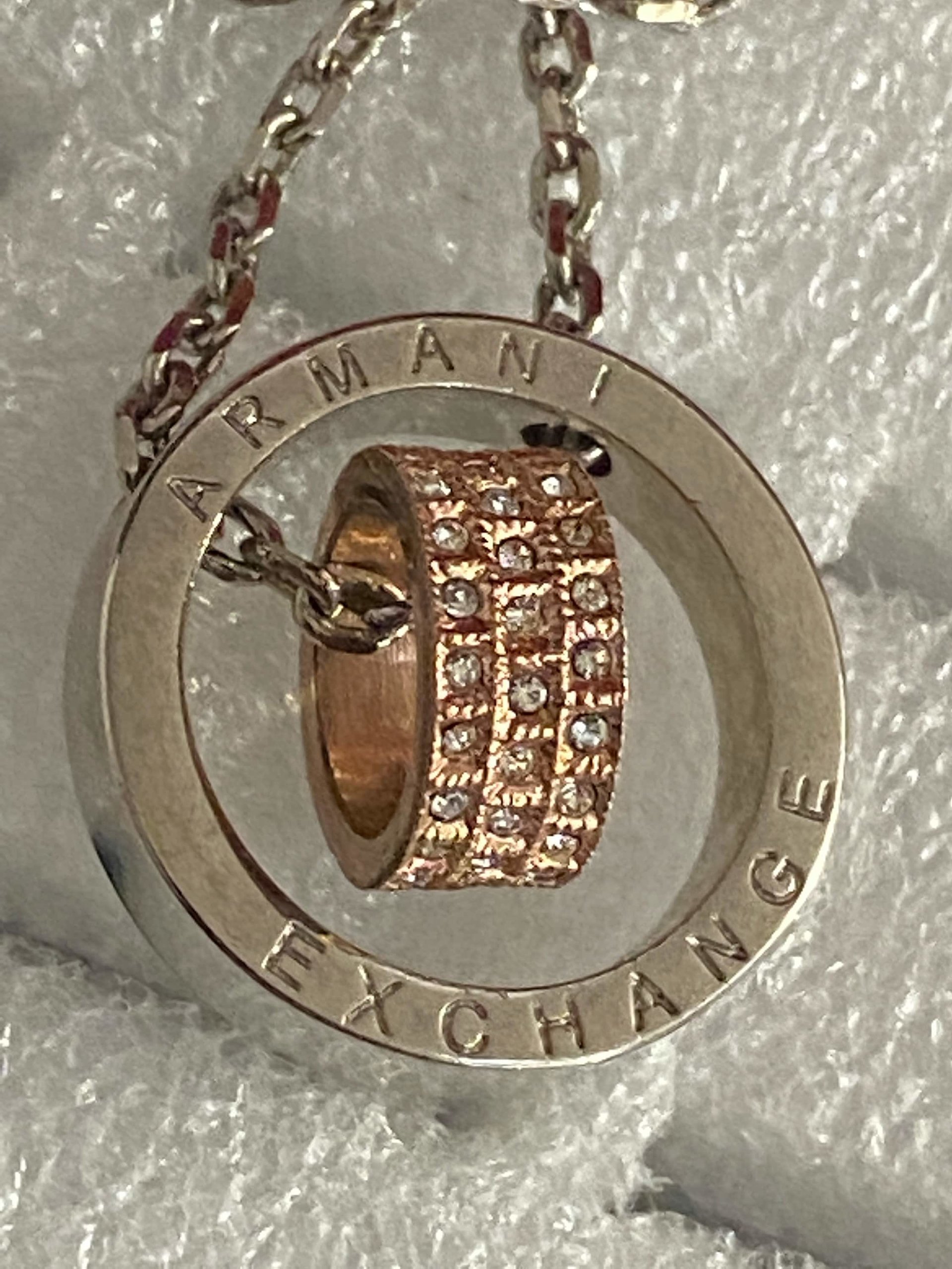 Armani Exchange signed  Double Rings Pendant and silver necklace