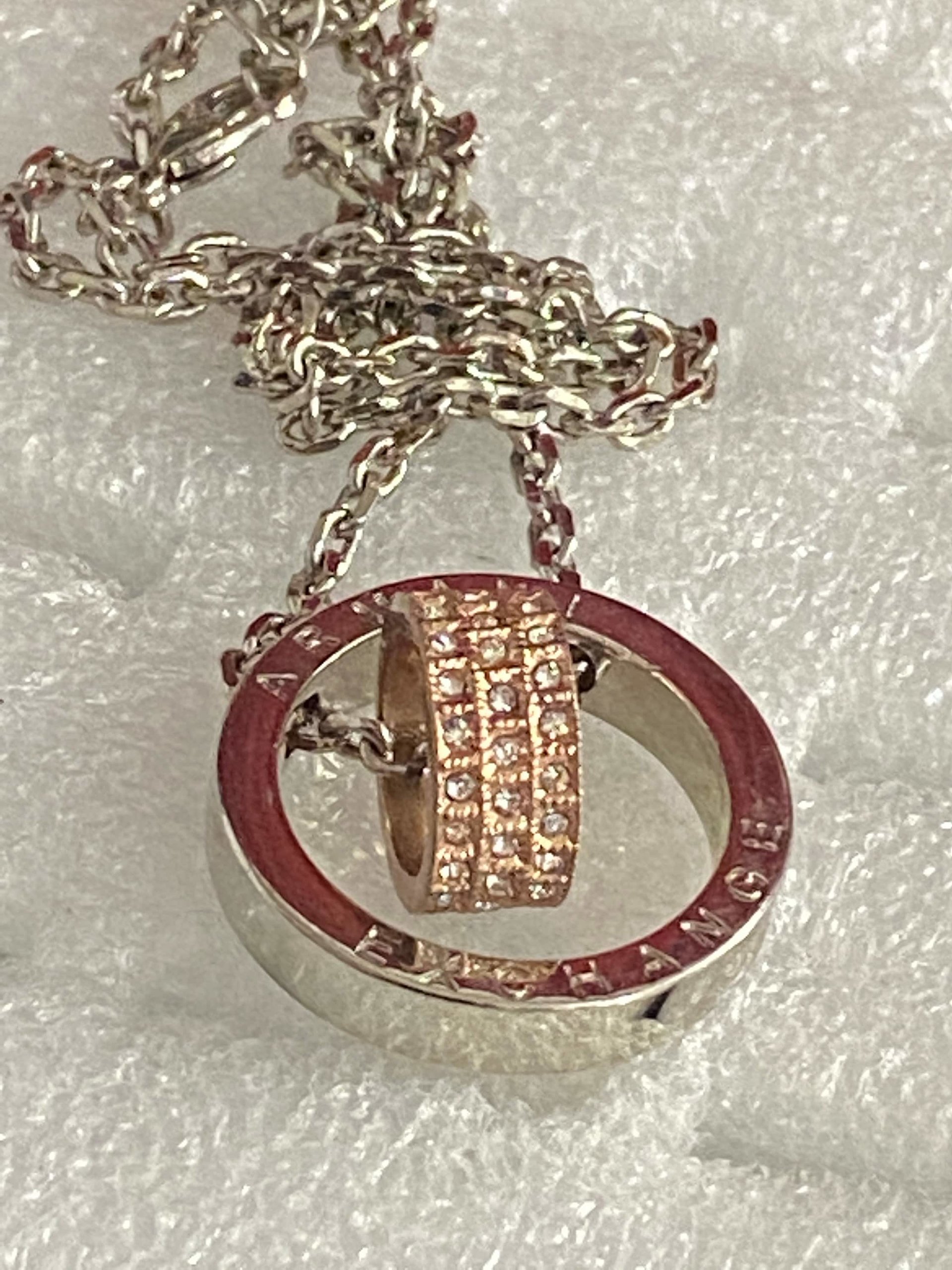 Armani Exchange signed  Double Rings Pendant and silver necklace