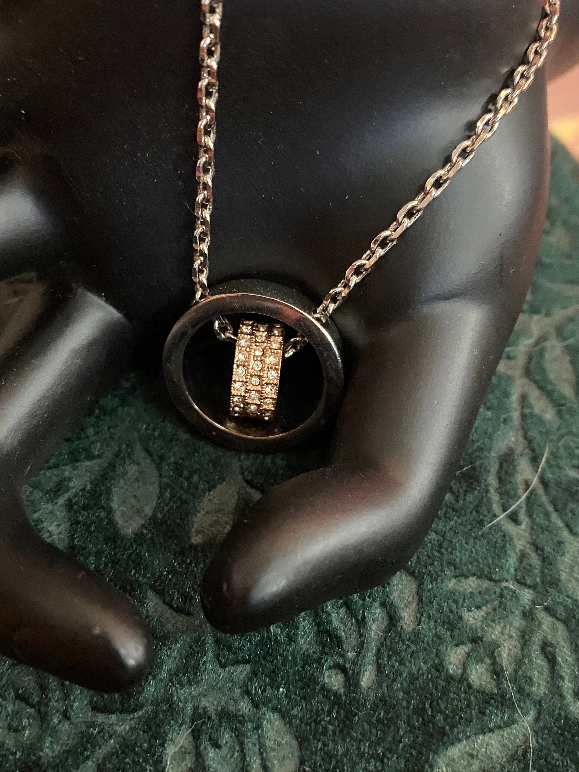 Armani Exchange signed  Double Rings Pendant and silver necklace