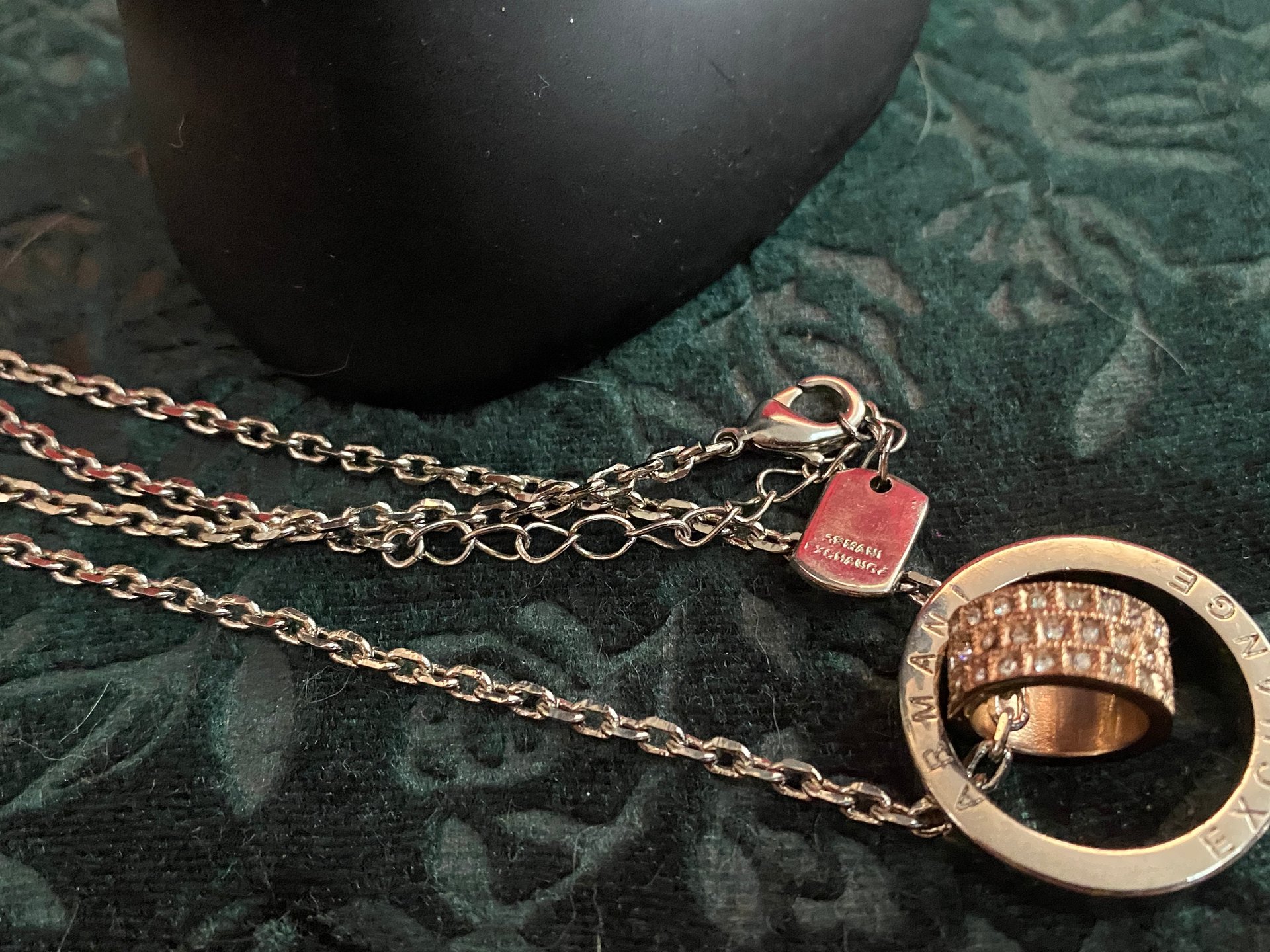 Armani Exchange signed  Double Rings Pendant and silver necklace