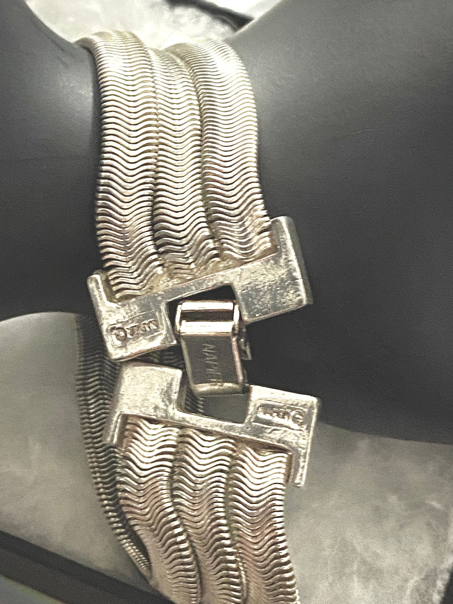 Vintage Napier Thick Silver multi strand Herringbone Bracelet