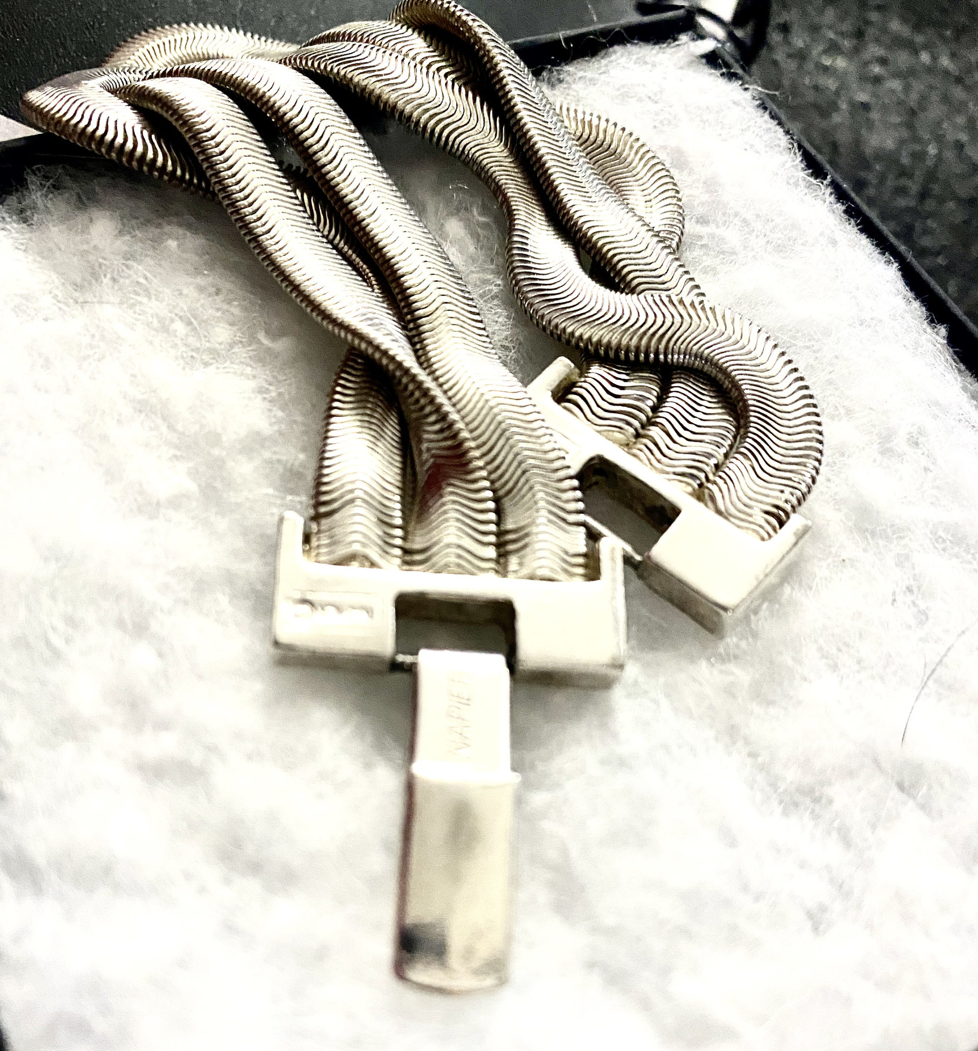 Vintage Napier Thick Silver multi strand Herringbone Bracelet