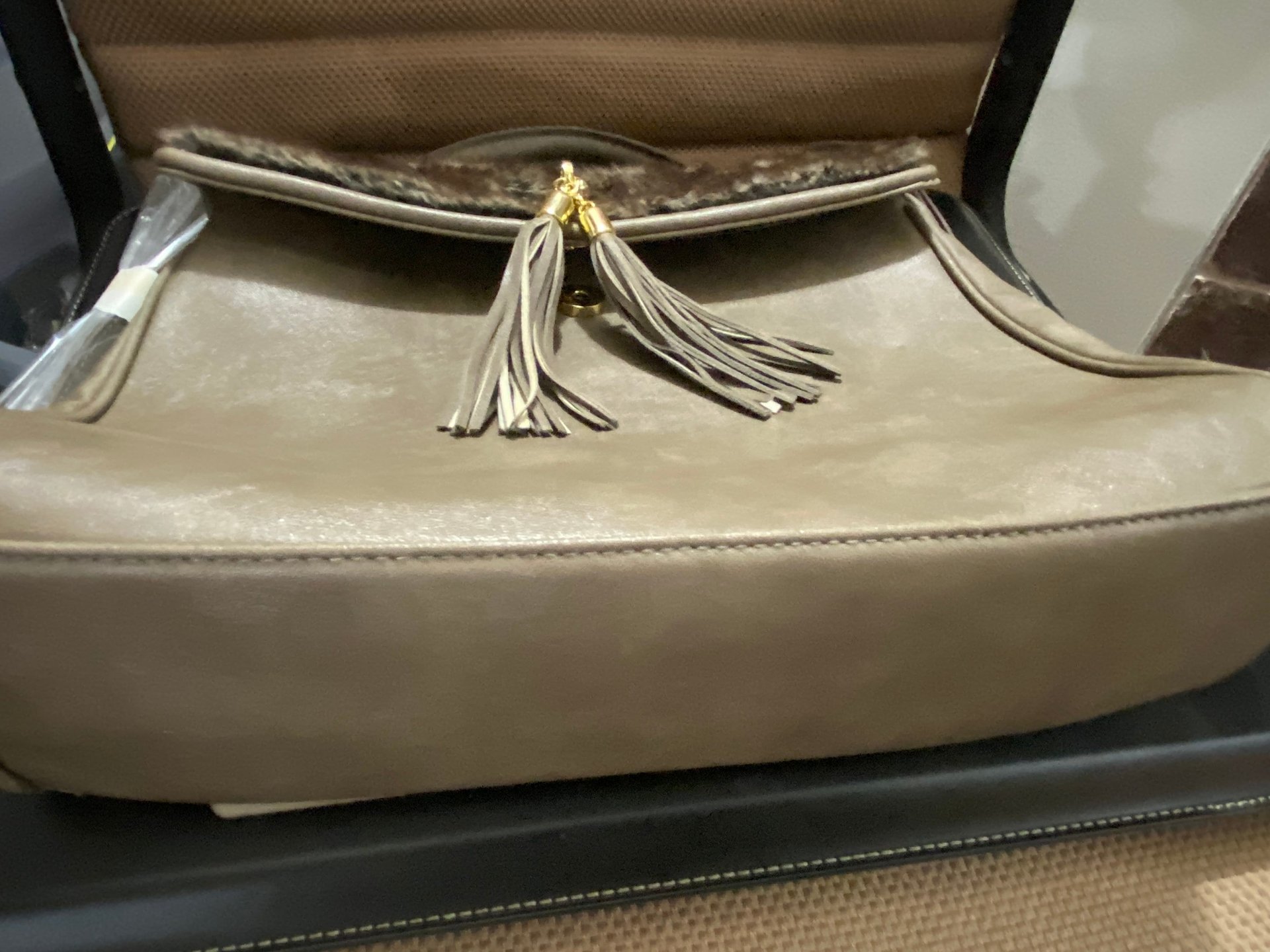 Aldo Taupe Spacious Handbag Purse with Faux Fur & Tassels