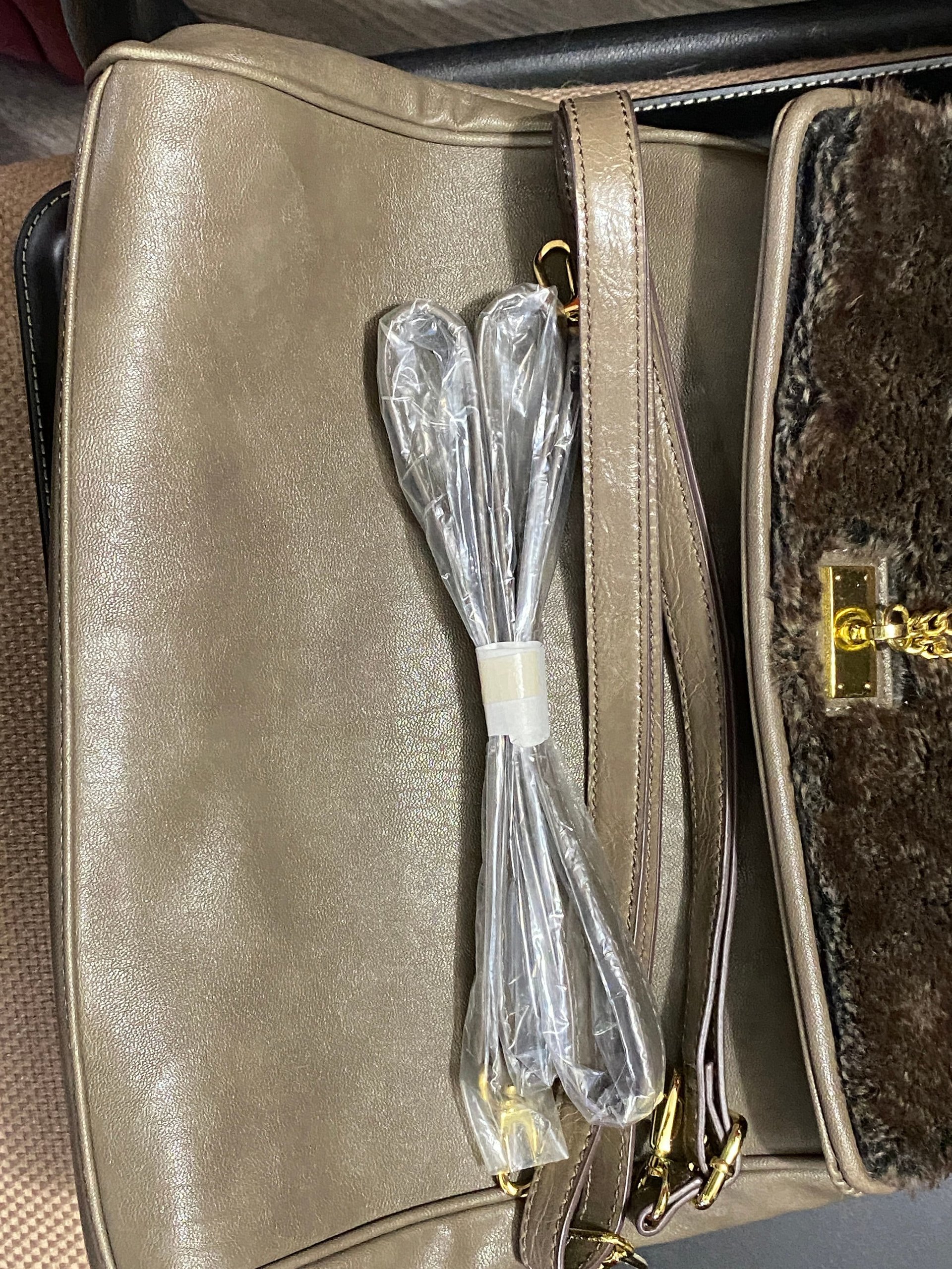 Aldo Taupe Spacious Handbag Purse with Faux Fur & Tassels