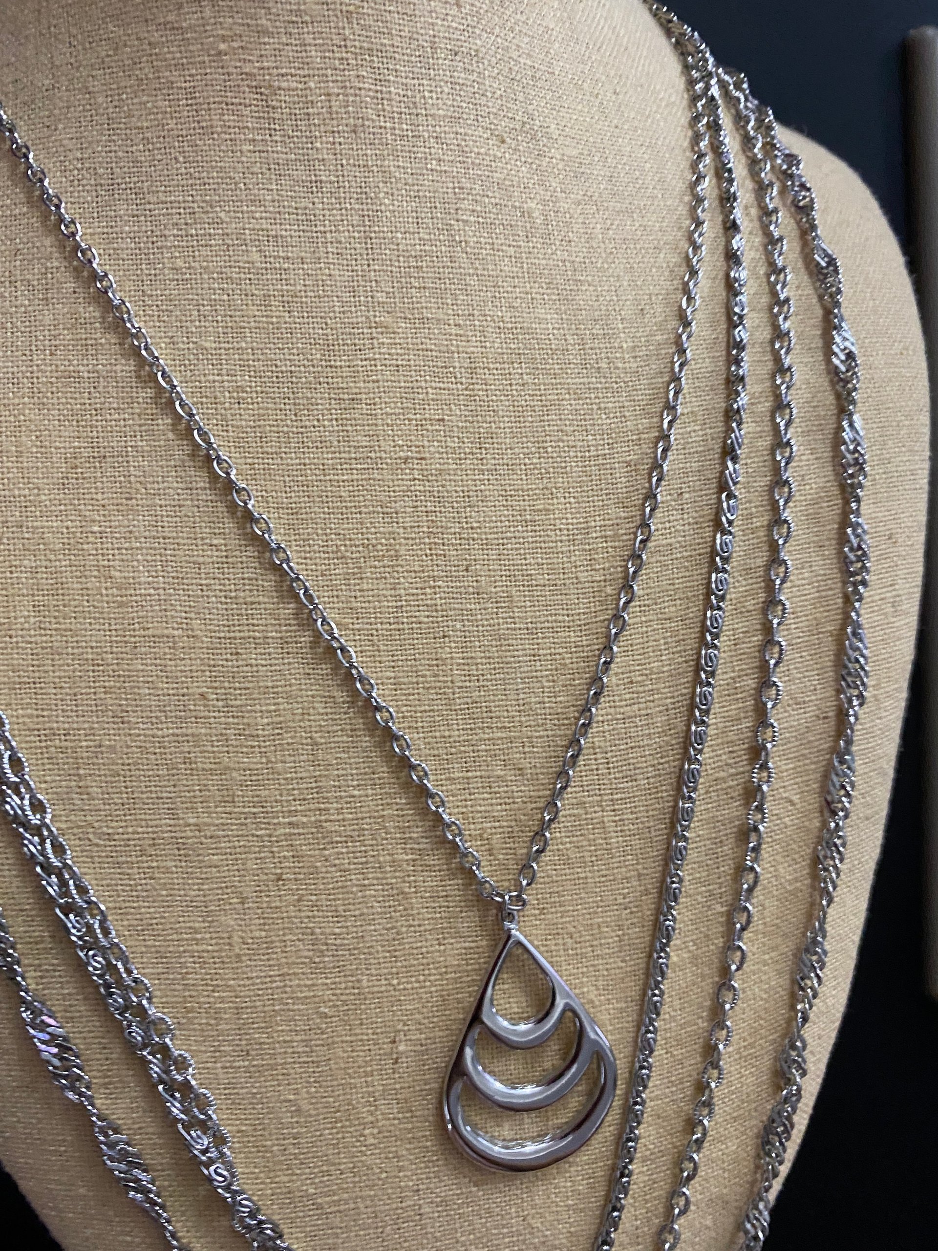 Silver Tone Vintage D'Orlan Multi Chain Statement Necklace