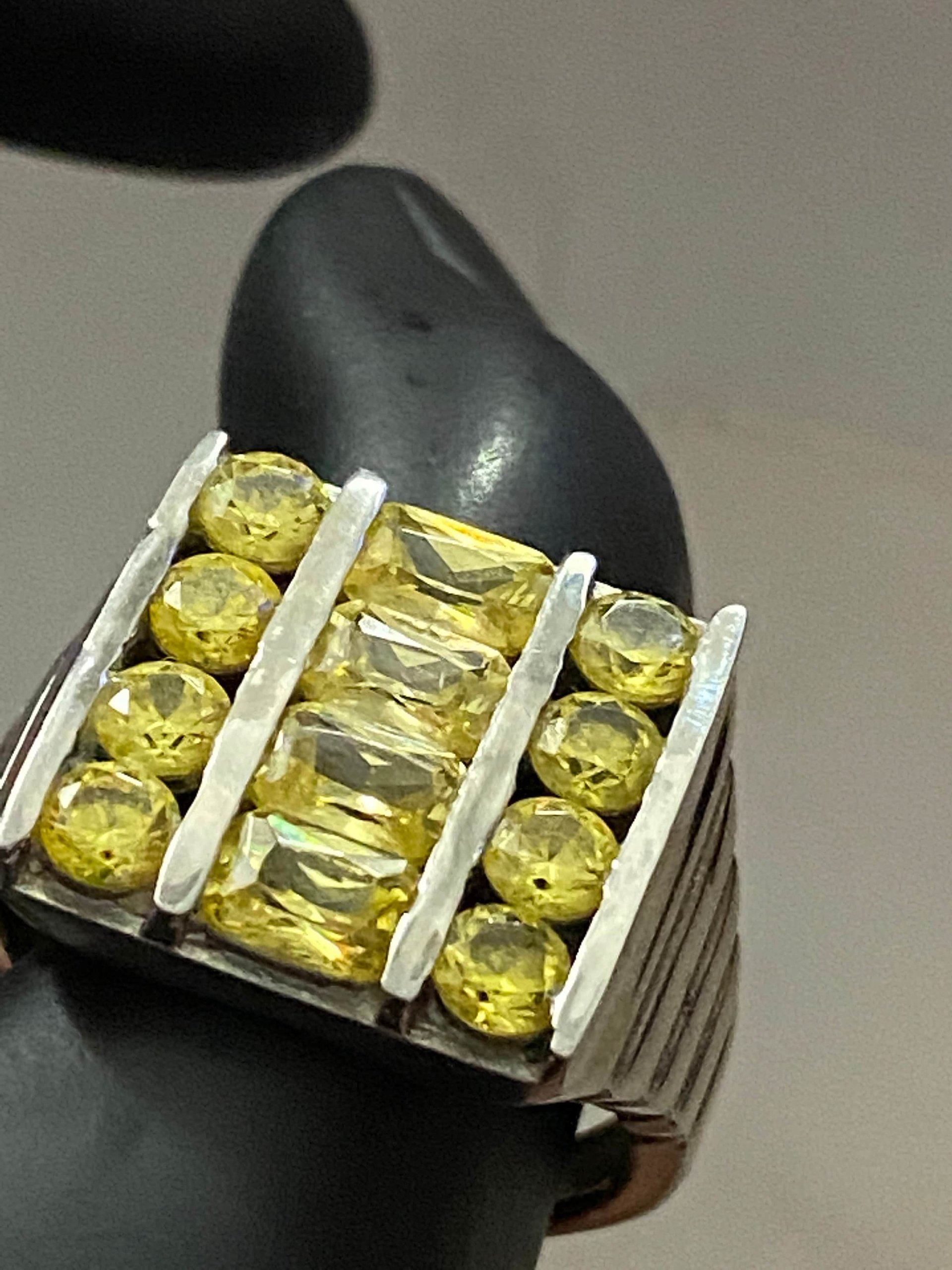 Square encrusted canary yellow silver stones  beveled edges