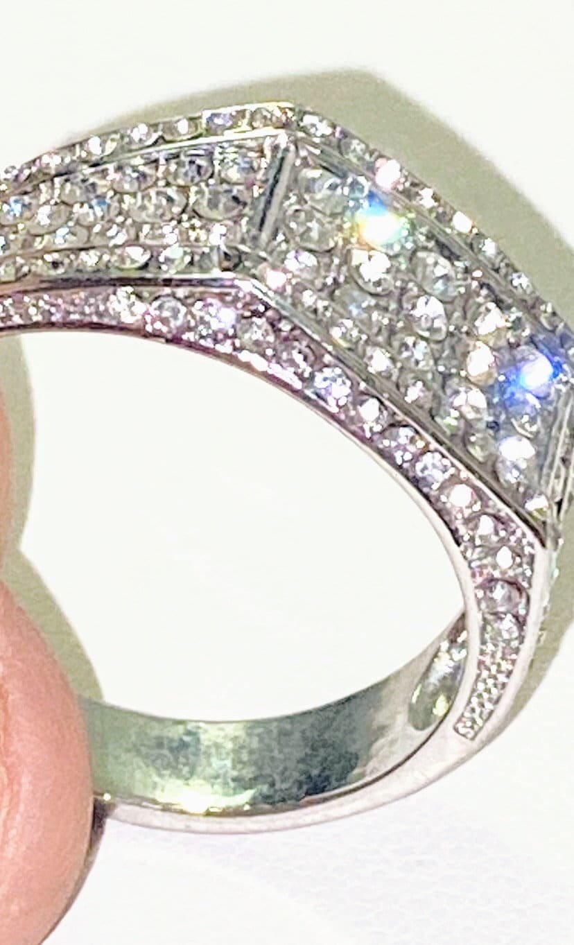 Large  Sparkly Zirconiums Pave on a silver band
