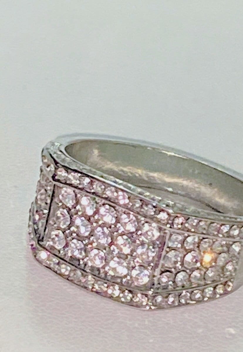 Large  Sparkly Zirconiums Pave on a silver band