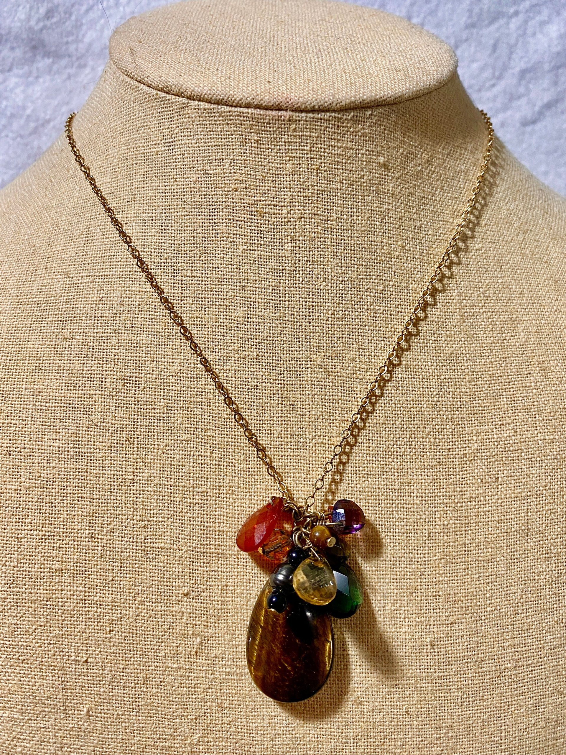 Vintage gold tone Ralph Lauren gem stones pendant necklace
