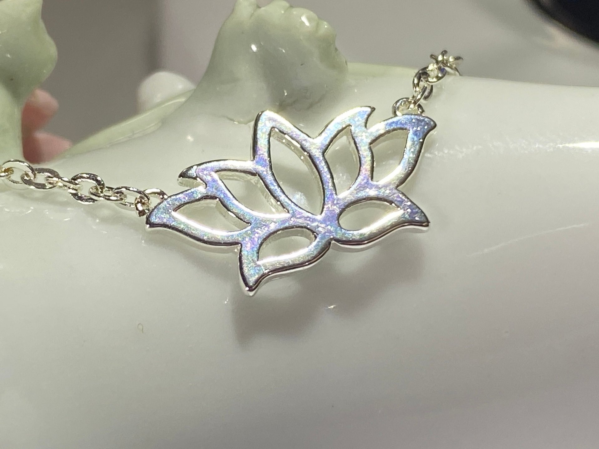Silver tone Lotus pendant and necklace