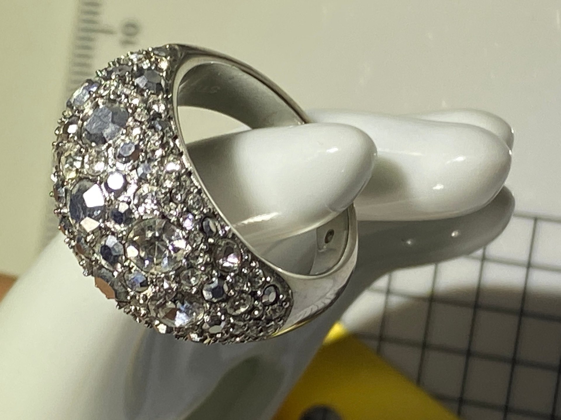 Silver tone Pave sparkly crystals Fossil band statement ring.