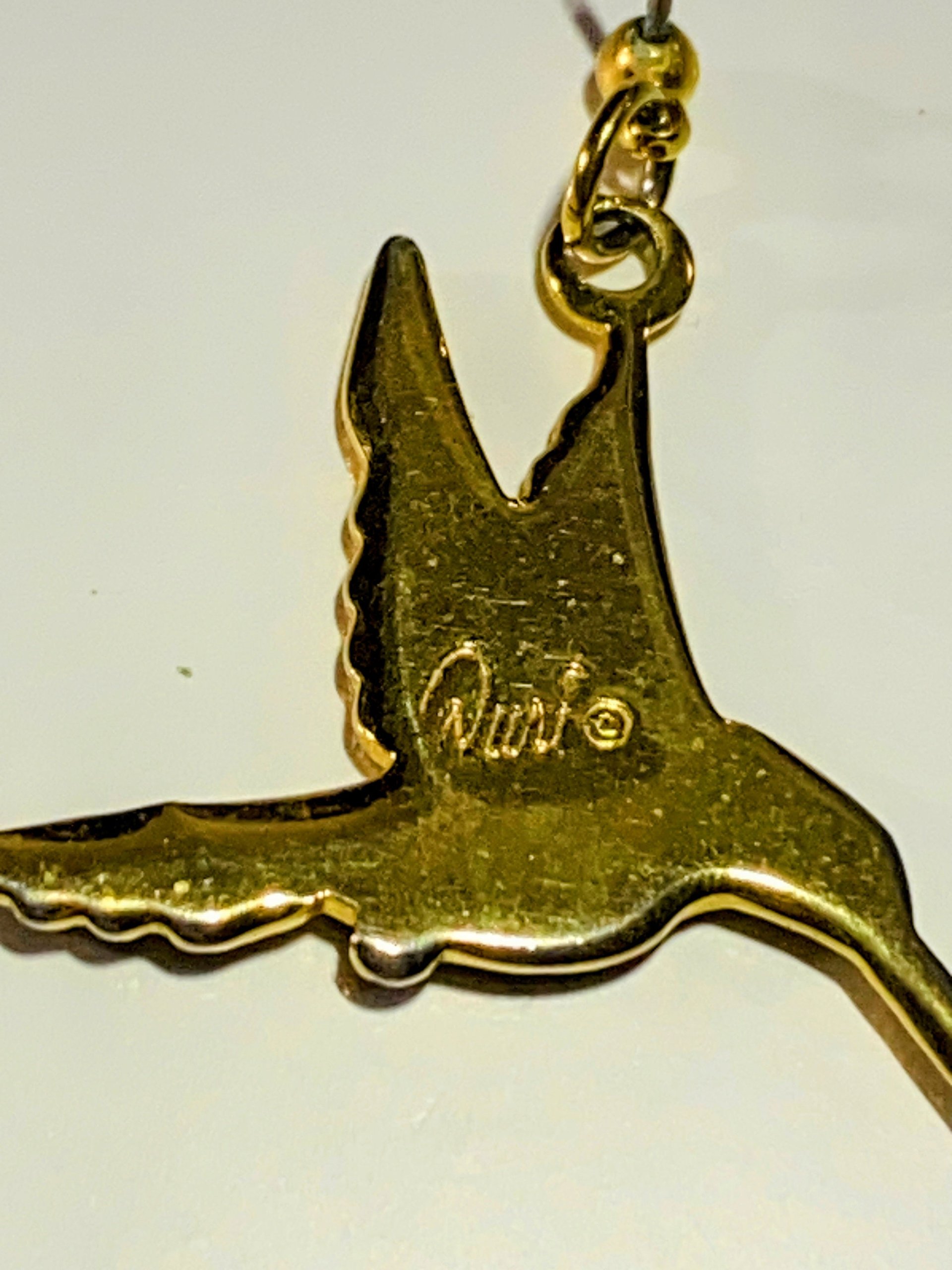 Gold and blue enameled Butler signed Fifth Avenue Collection Hummingbirds dangling earrings