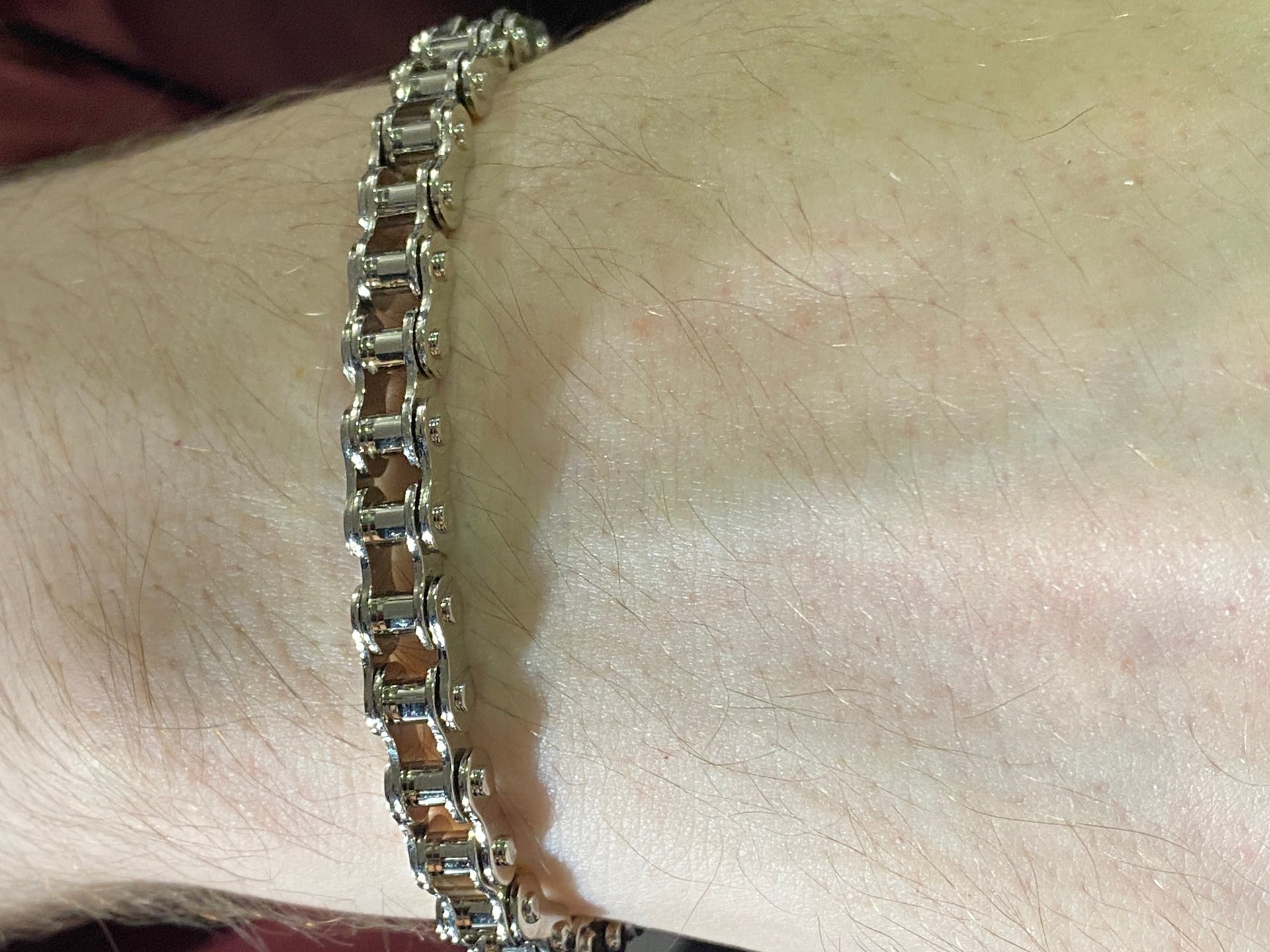 Silver tone stainless steel bike chain bracelet