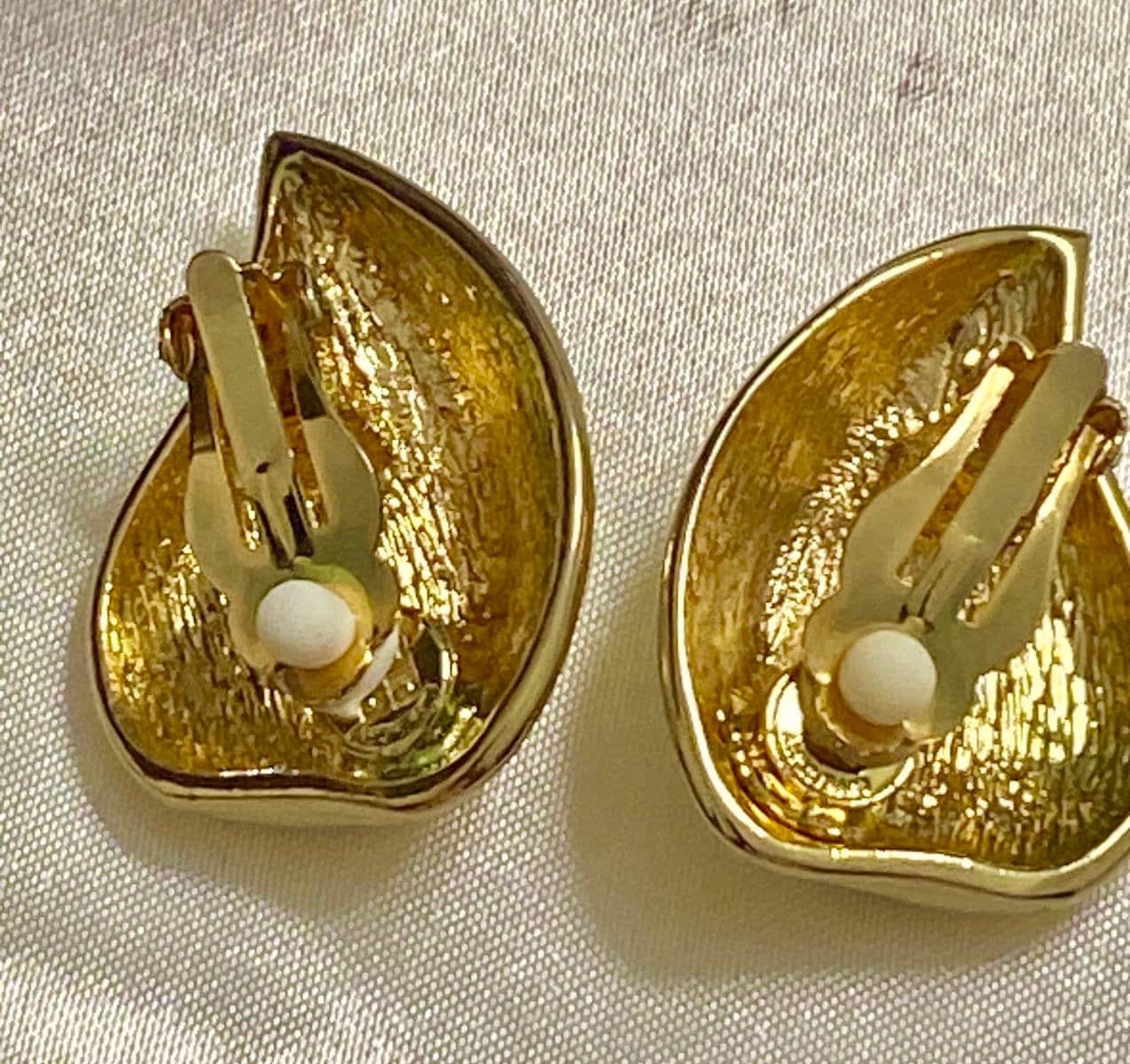 Vintage Gold and white enamel two tone Givenchy teardrop clip-on earrings