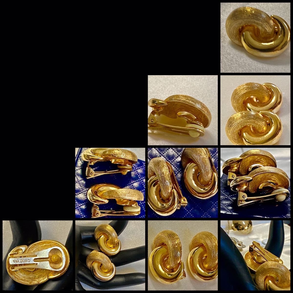 Vintage Gold tone 1980s Christian Dior high polished and textured clip on earrings.