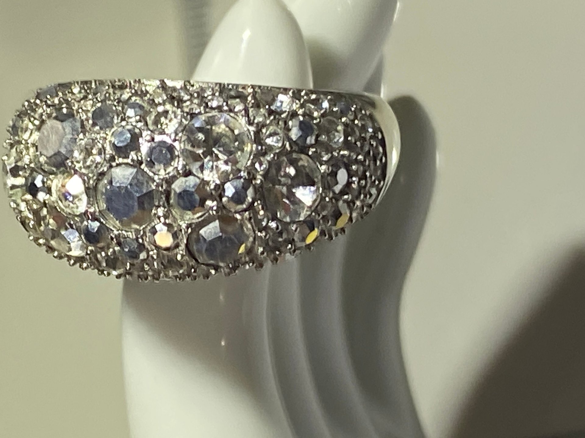Silver tone Pave sparkly crystals Fossil band statement ring.