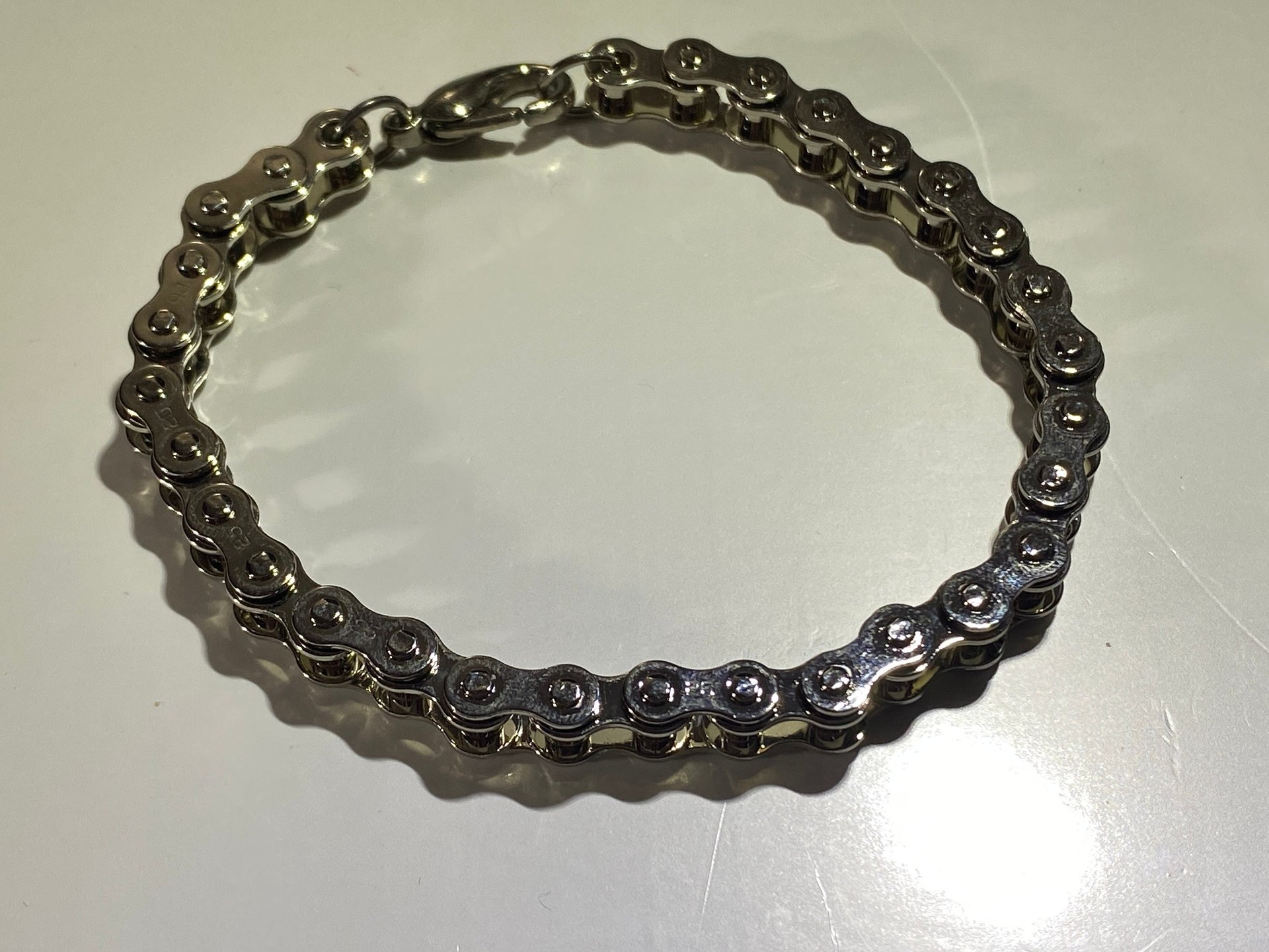 Silver tone stainless steel bike chain bracelet