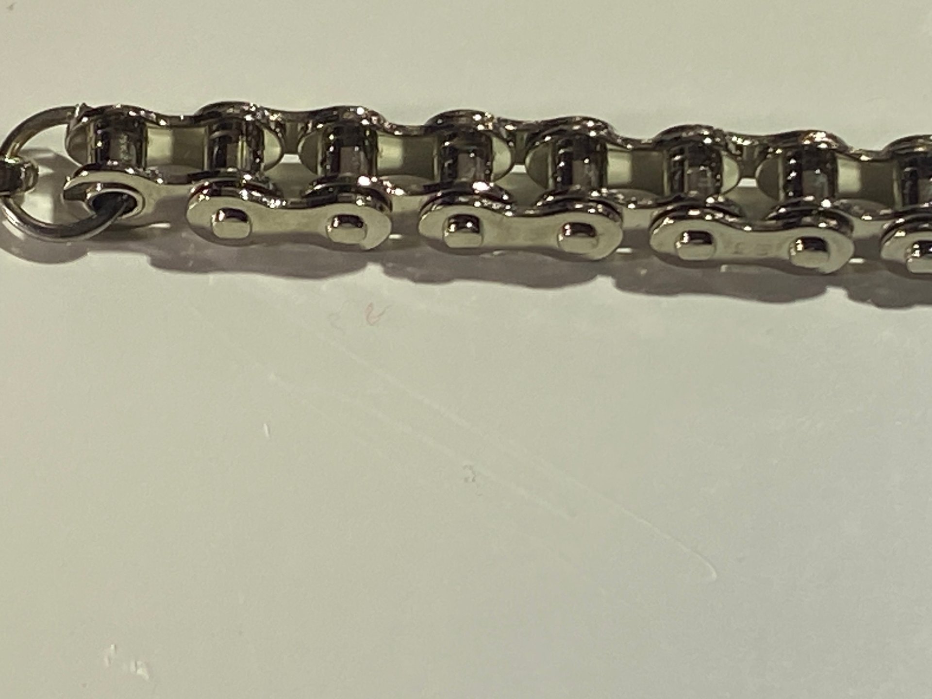 Silver tone stainless steel bike chain bracelet