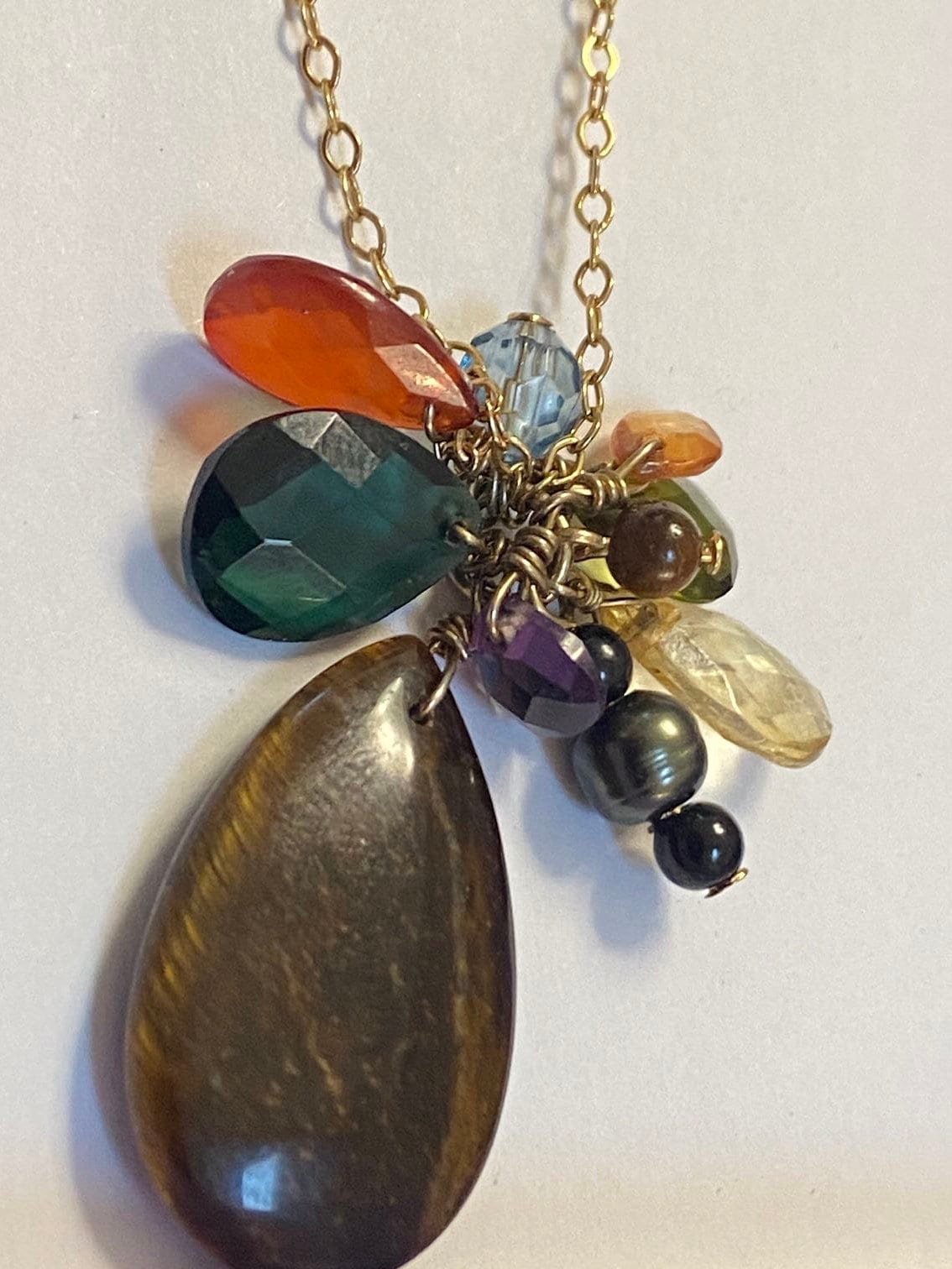 Vintage gold tone Ralph Lauren gem stones pendant necklace