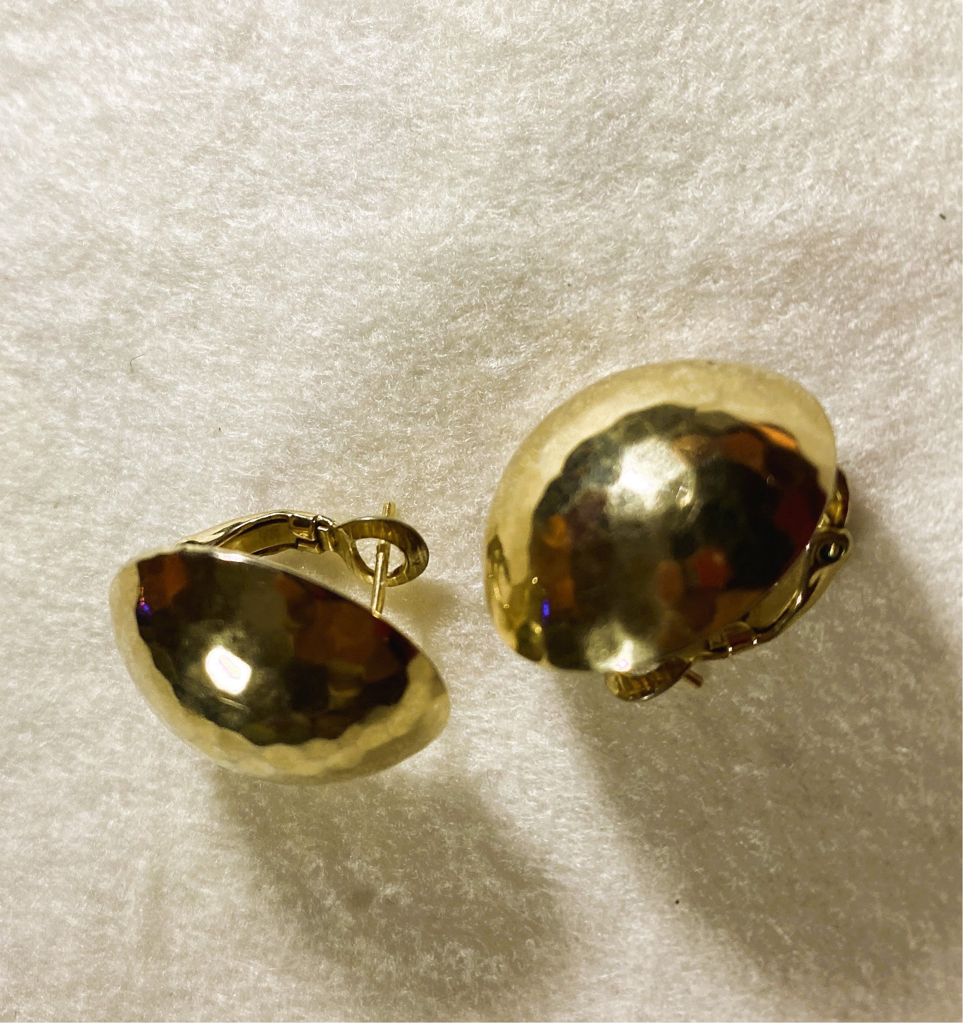 Rare Gold Tone Vintage Christian Dior Hammered Dome with Omega clips earrings.
