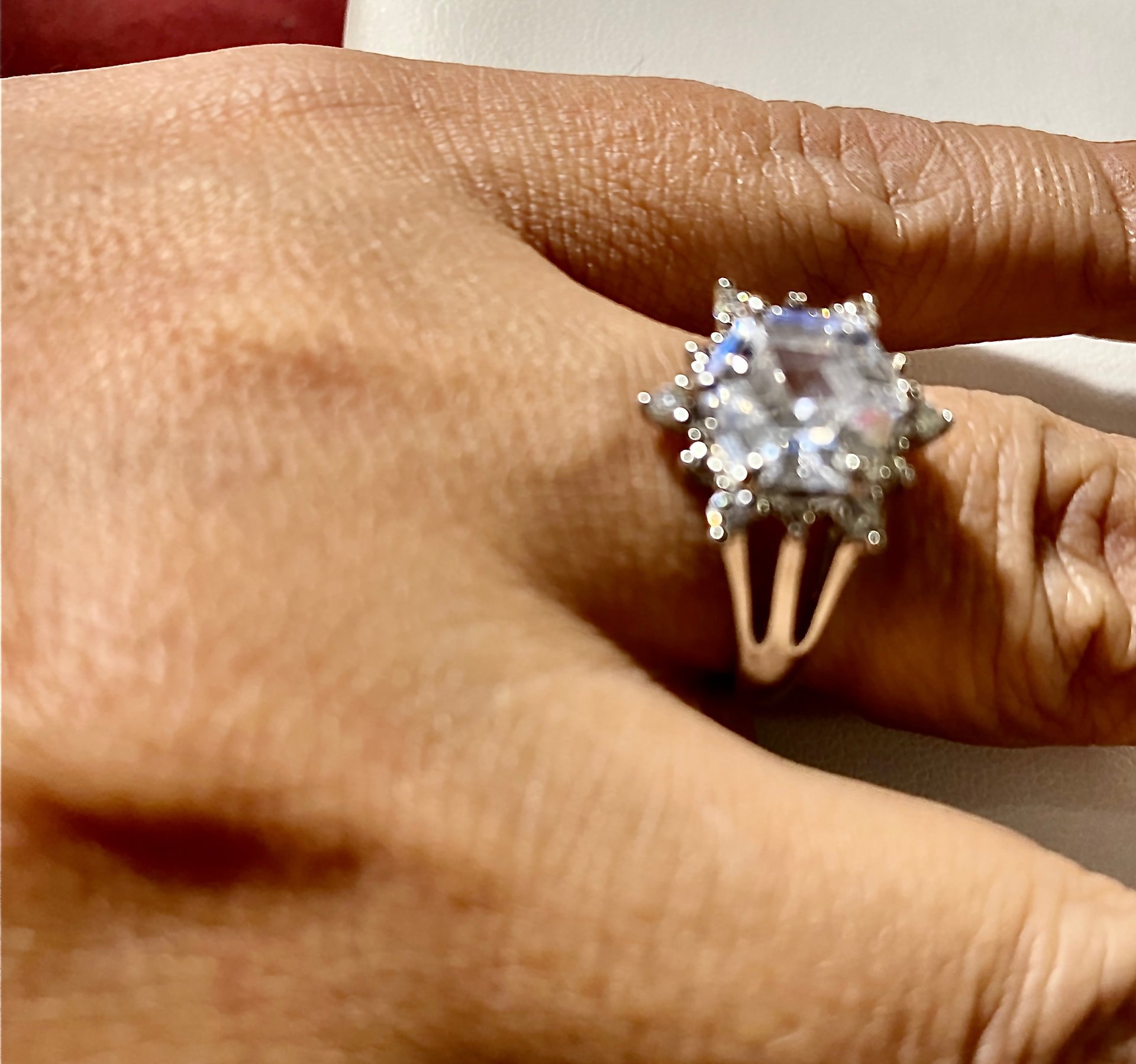 NVC snowflake rose cut encrusted in sparkly stones on silver band