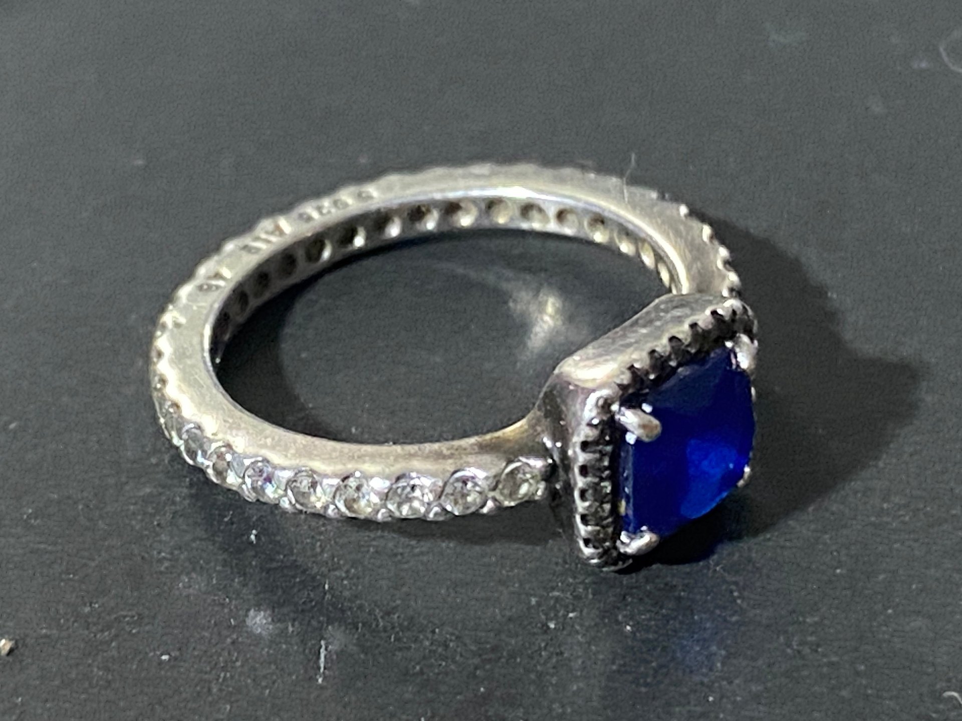 Authentic Pandora blue sapphire square clear zirconia halo ring