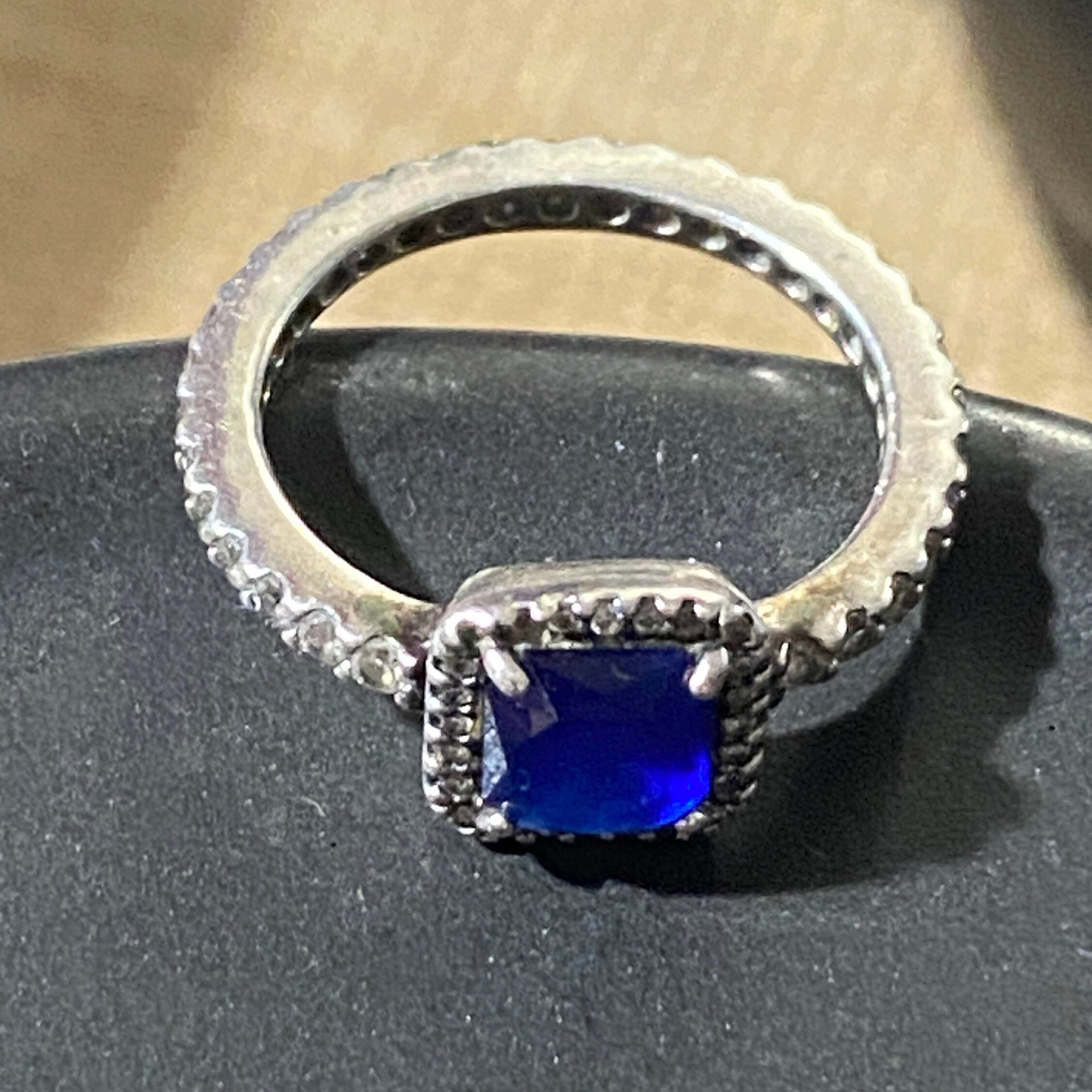 Authentic Pandora blue sapphire square clear zirconia halo ring