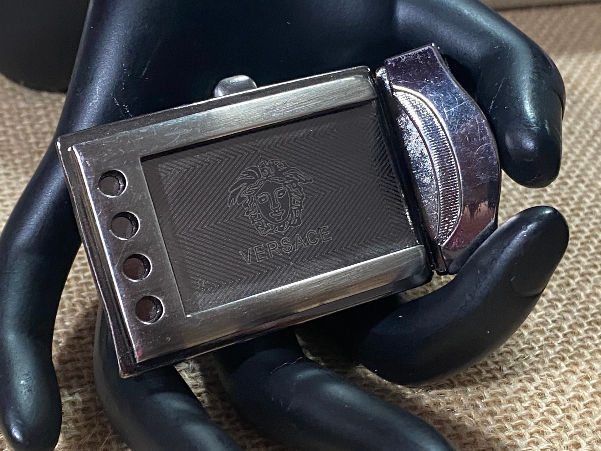 Versace Charcoal belt buckle with Medusa Logo vintage, 1989 stamped