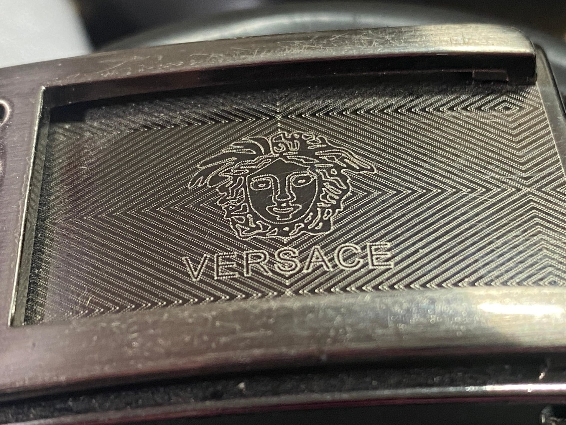 Versace Charcoal belt buckle with Medusa Logo vintage, 1989 stamped
