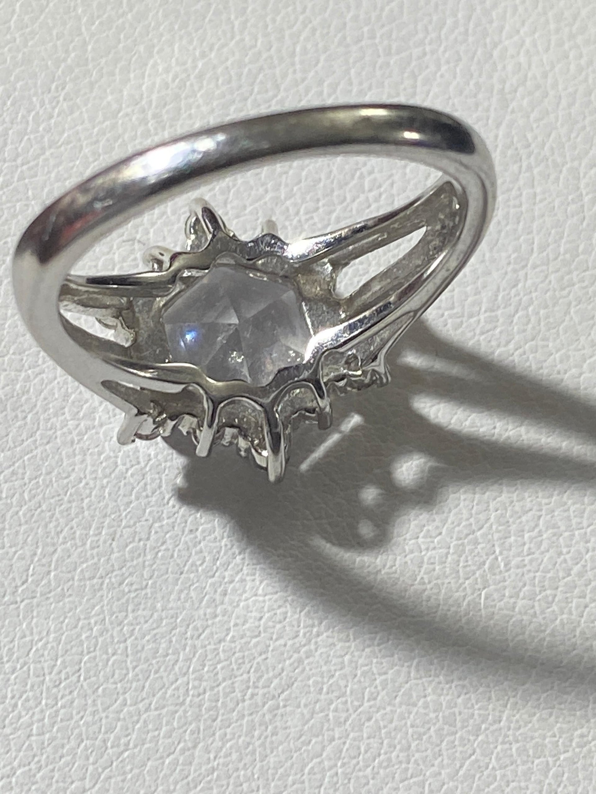 NVC snowflake rose cut encrusted in sparkly stones on silver band