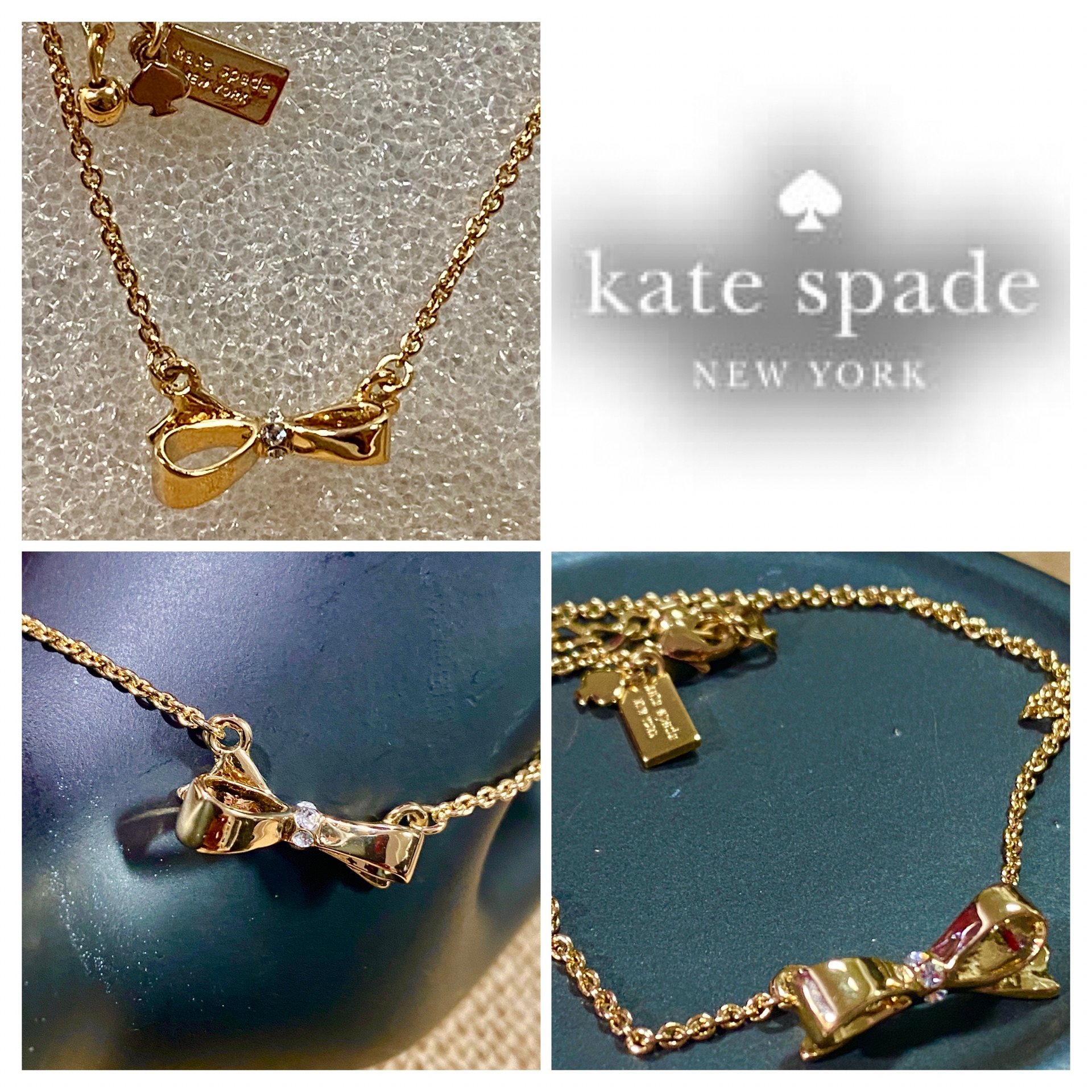 Kate Spade signed gold tone Bow pendant necklace