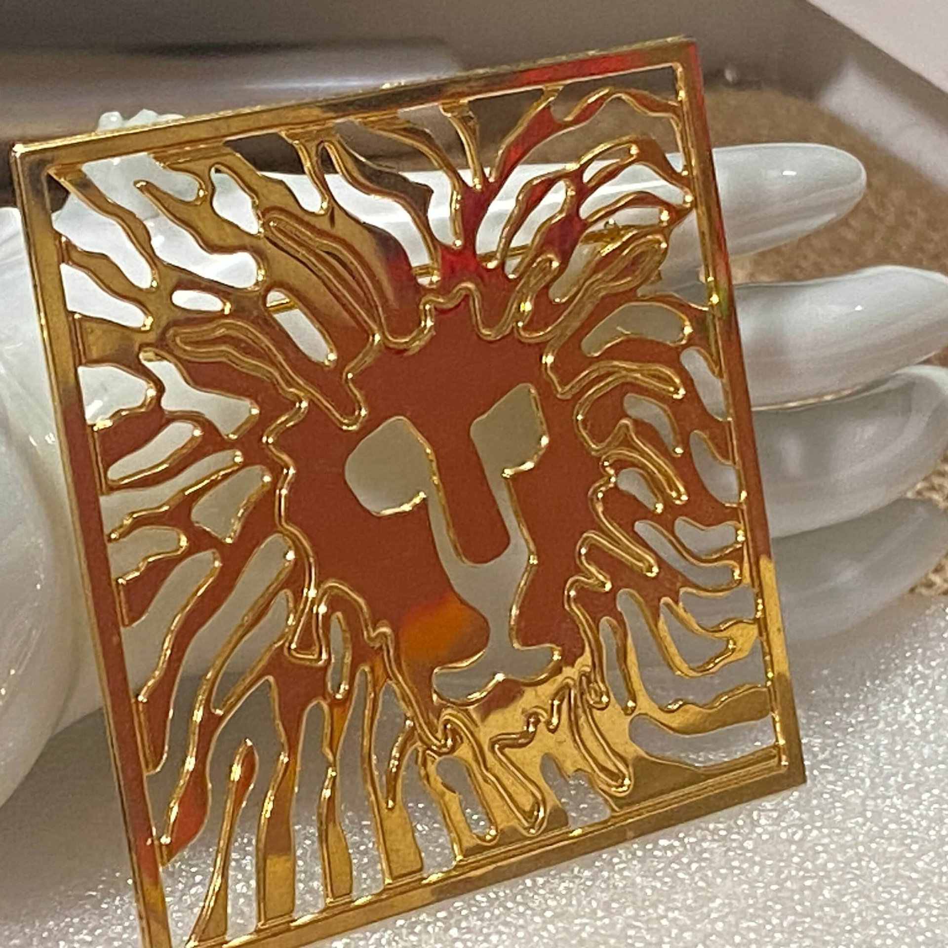 Anne Klein gold tone Lion Head square shaped Brooch