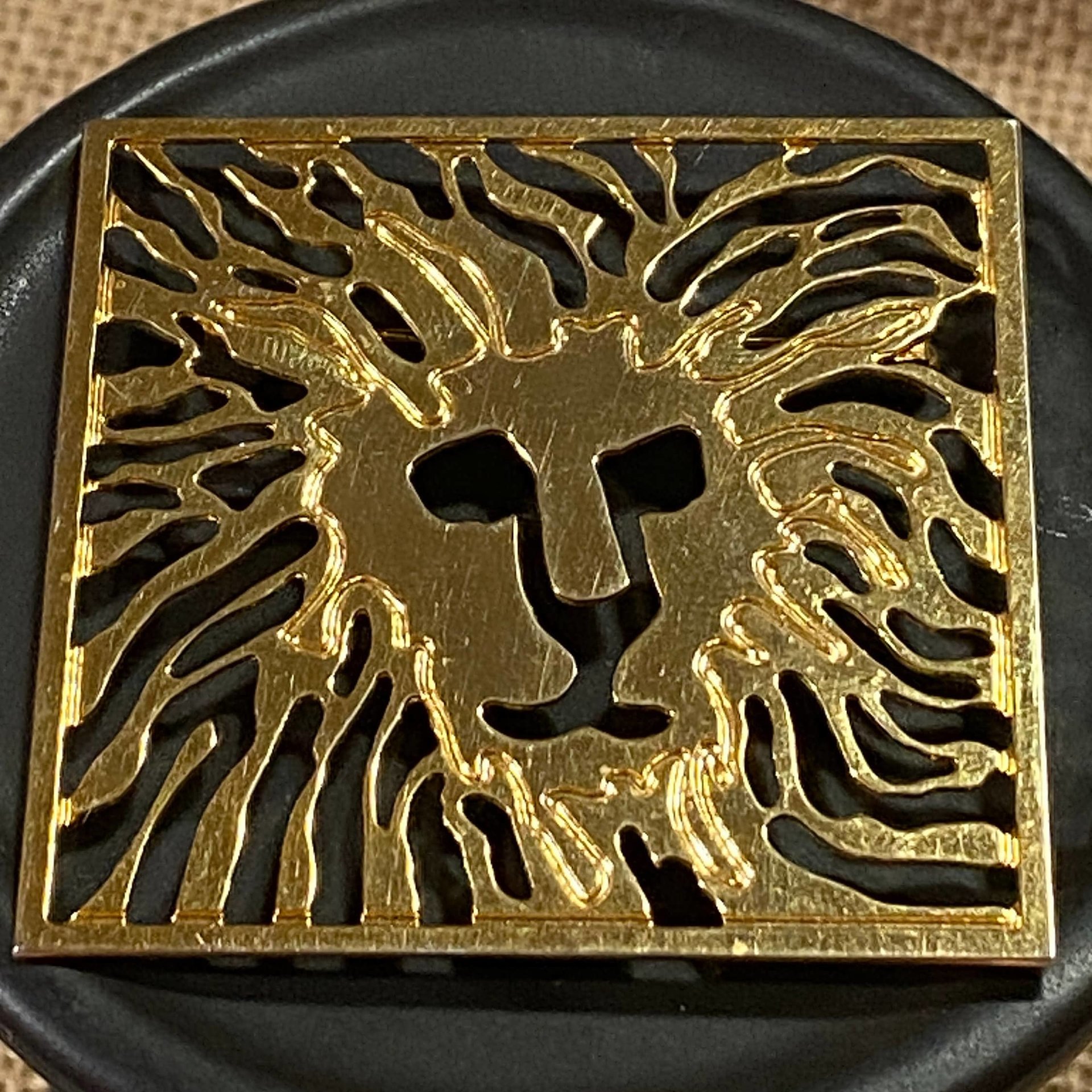 Anne Klein gold tone Lion Head square shaped Brooch