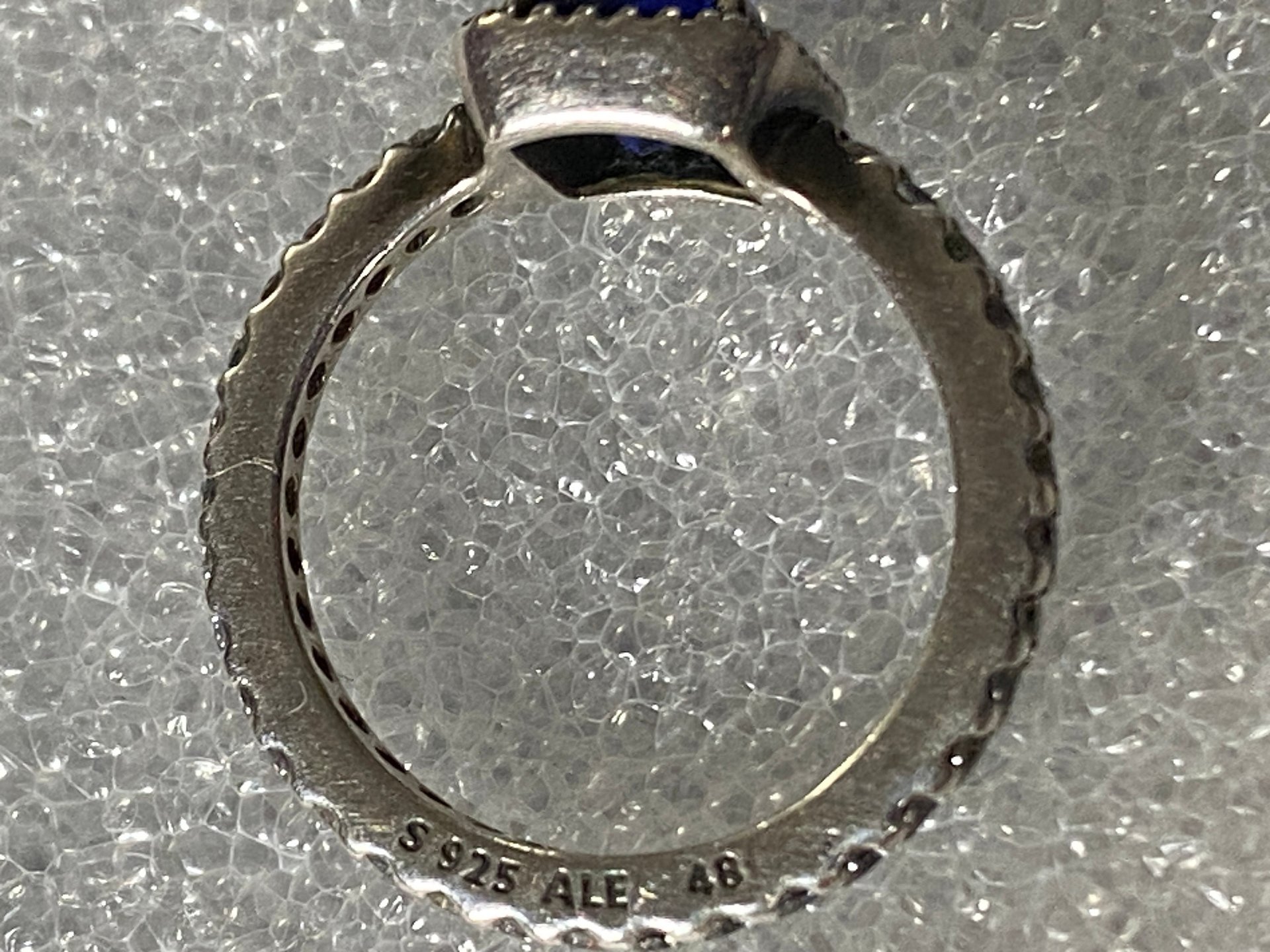 Authentic Pandora blue sapphire square clear zirconia halo ring