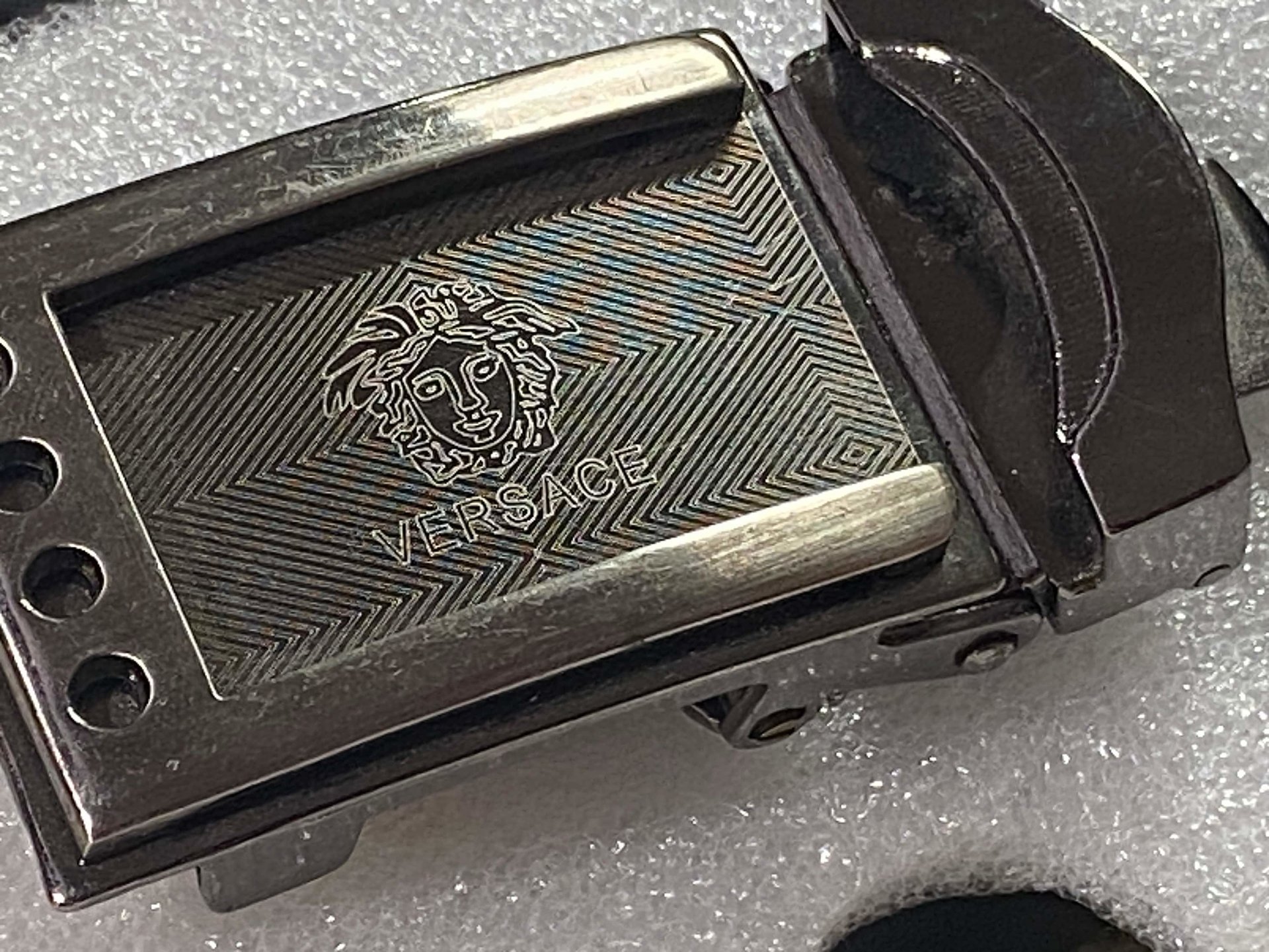 Versace Charcoal belt buckle with Medusa Logo vintage, 1989 stamped