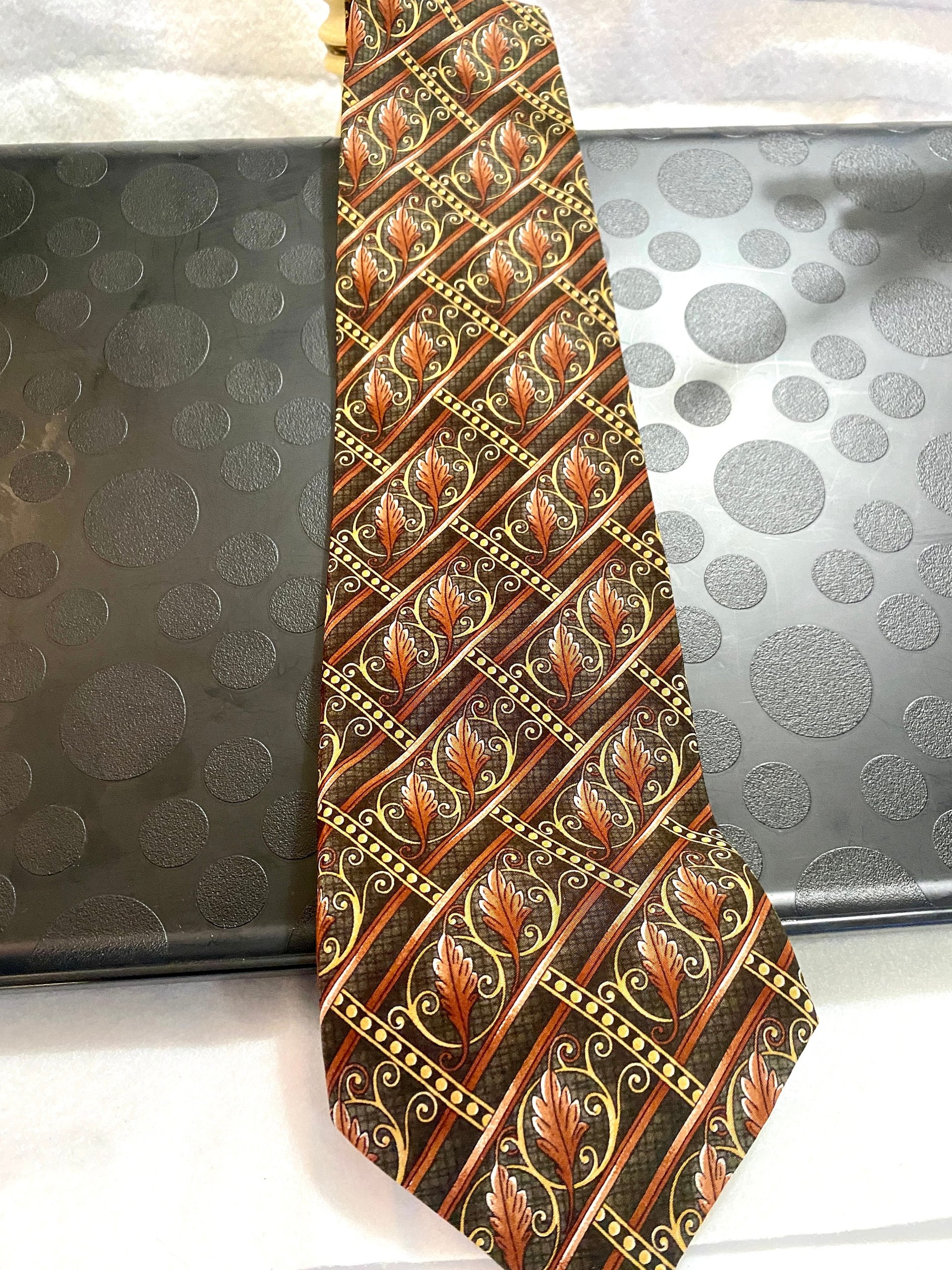 Christian Dior Monssieur Necktie, Vintage with beautiful brown tones Acanthus leaf patterns.