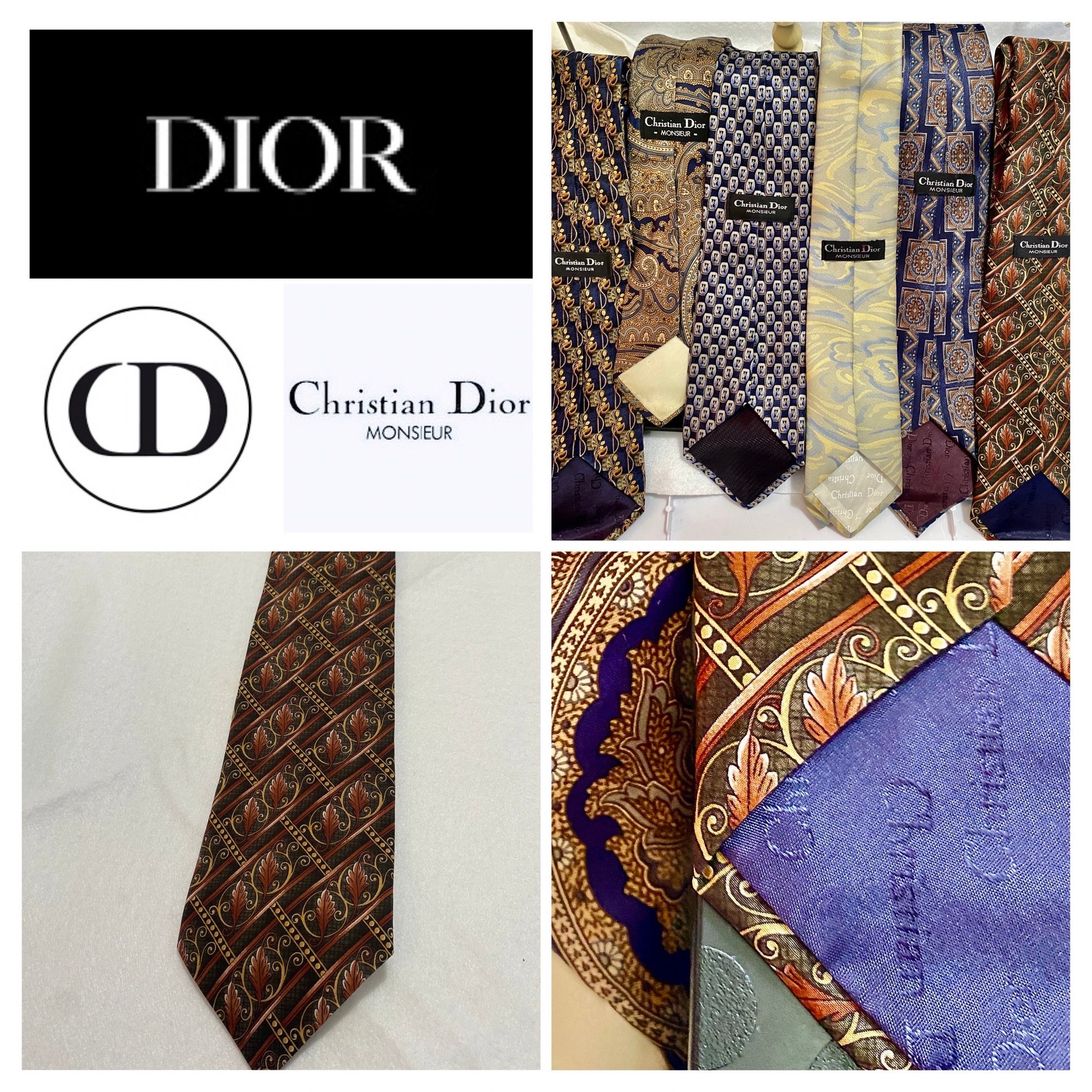 Christian Dior Monssieur Necktie, Vintage with beautiful brown tones Acanthus leaf patterns.