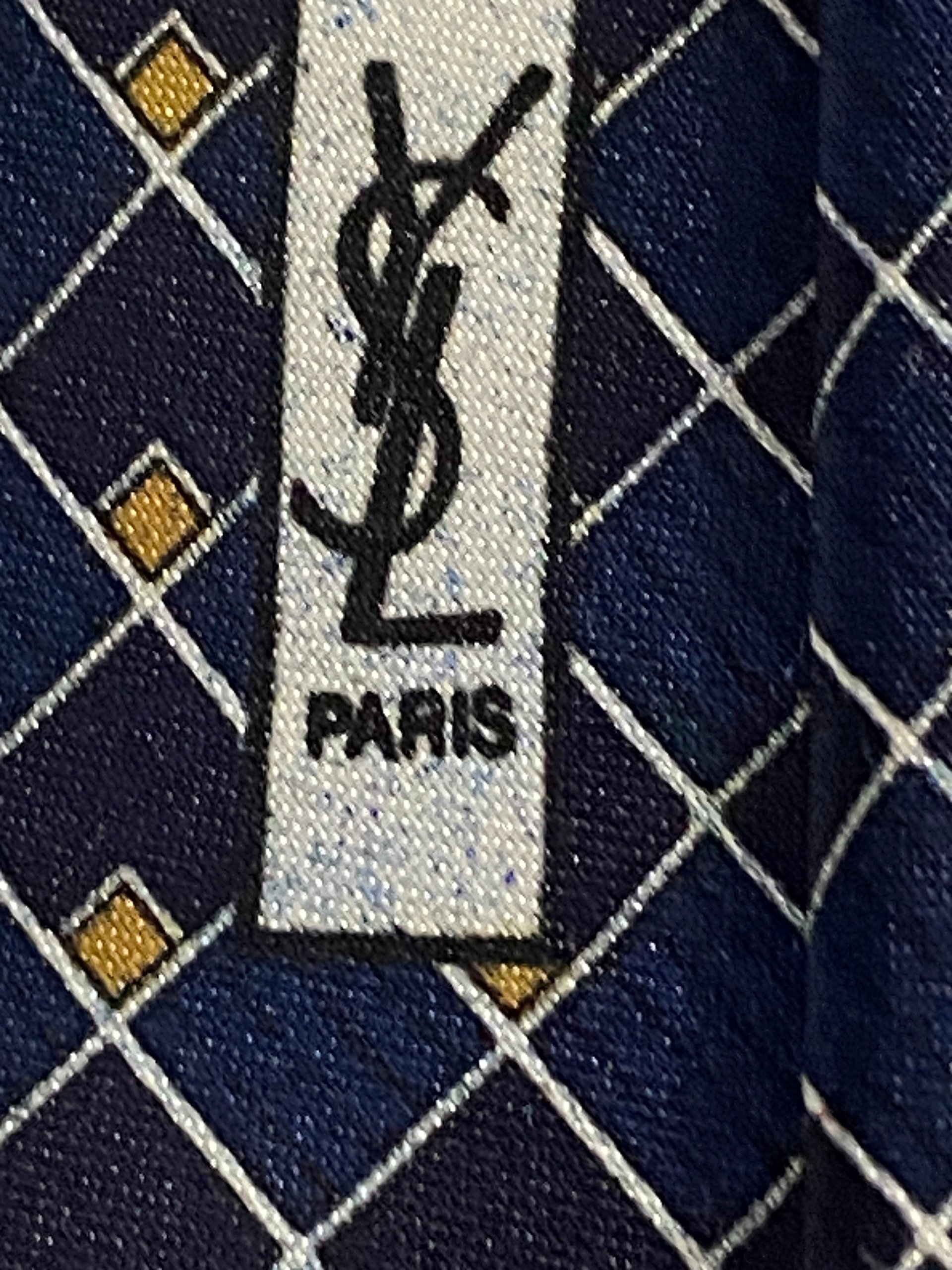 Blue  Ives St.Laurent neck tie with white and blak small geometric squares