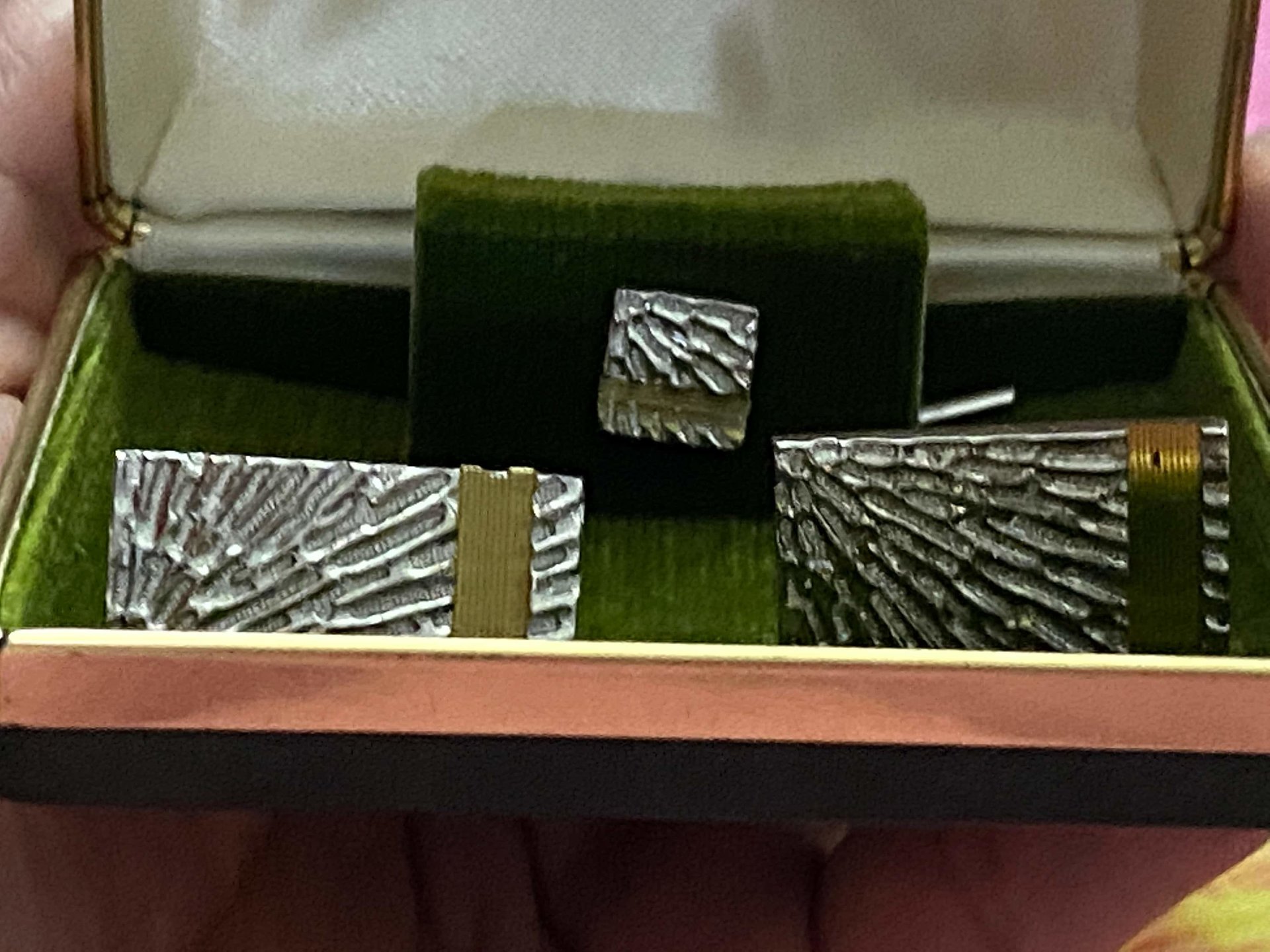 Vintage Seemon's Silver Star Burst Cufflinks and Tie Pin